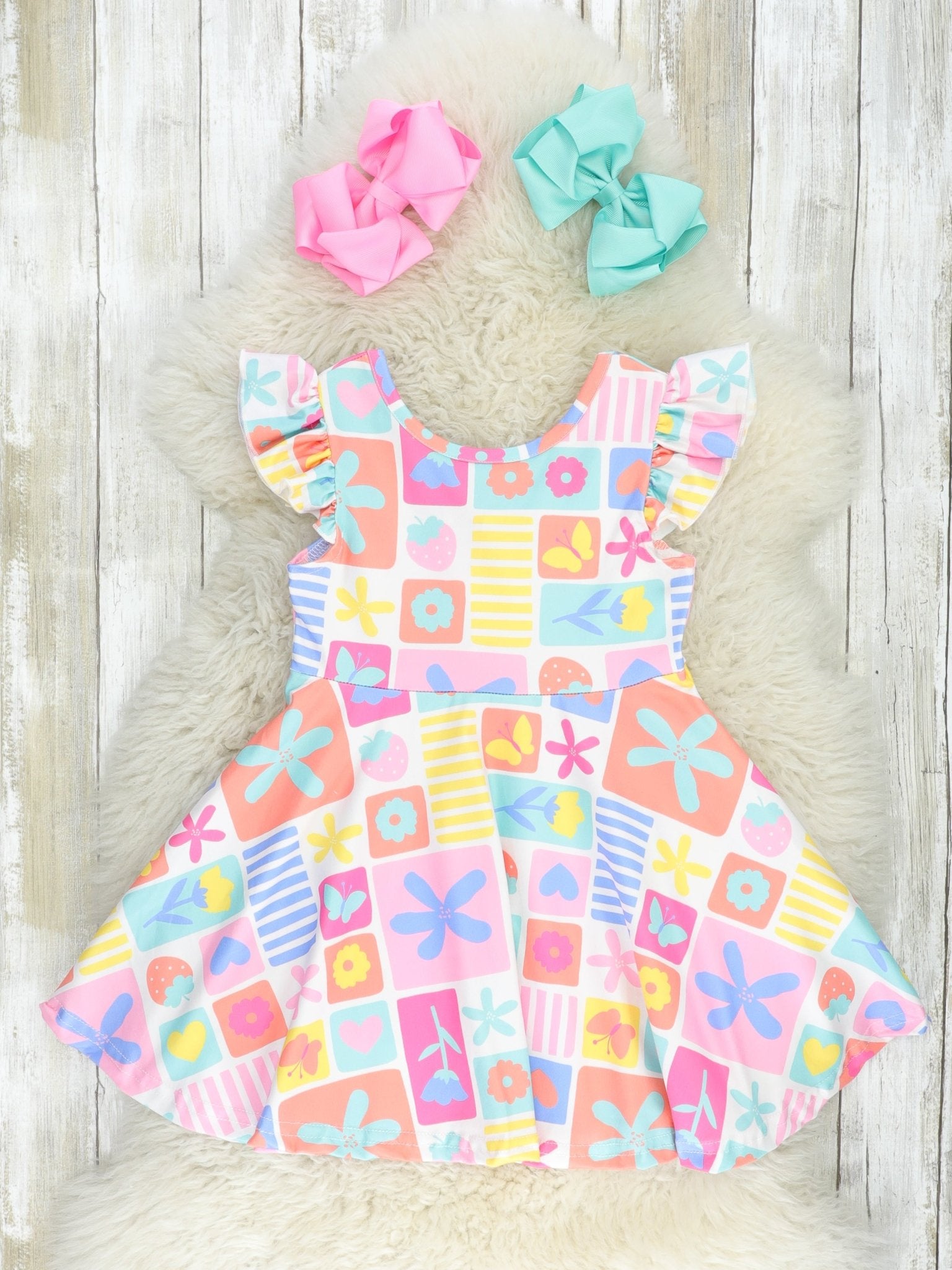 Fun Floral Geometric Swing Dress - Marie Nicole Clothing