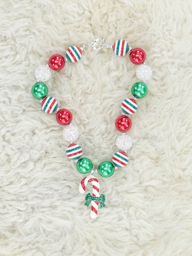 Red & Green Candycane Bubblegum Necklace - Marie Nicole Clothing