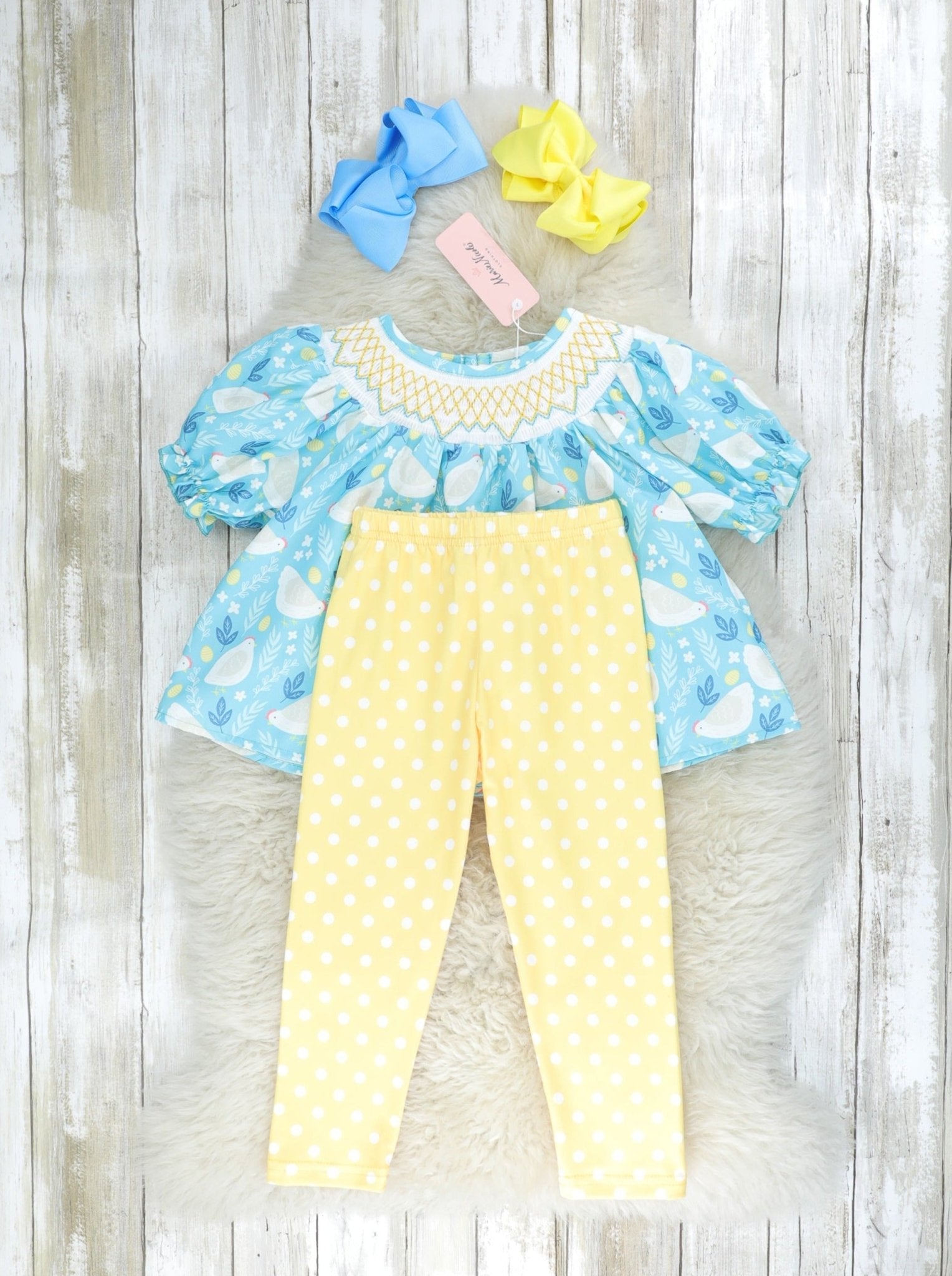 Sky Blue Smocked Chicken Outfit - Marie Nicole Clothing