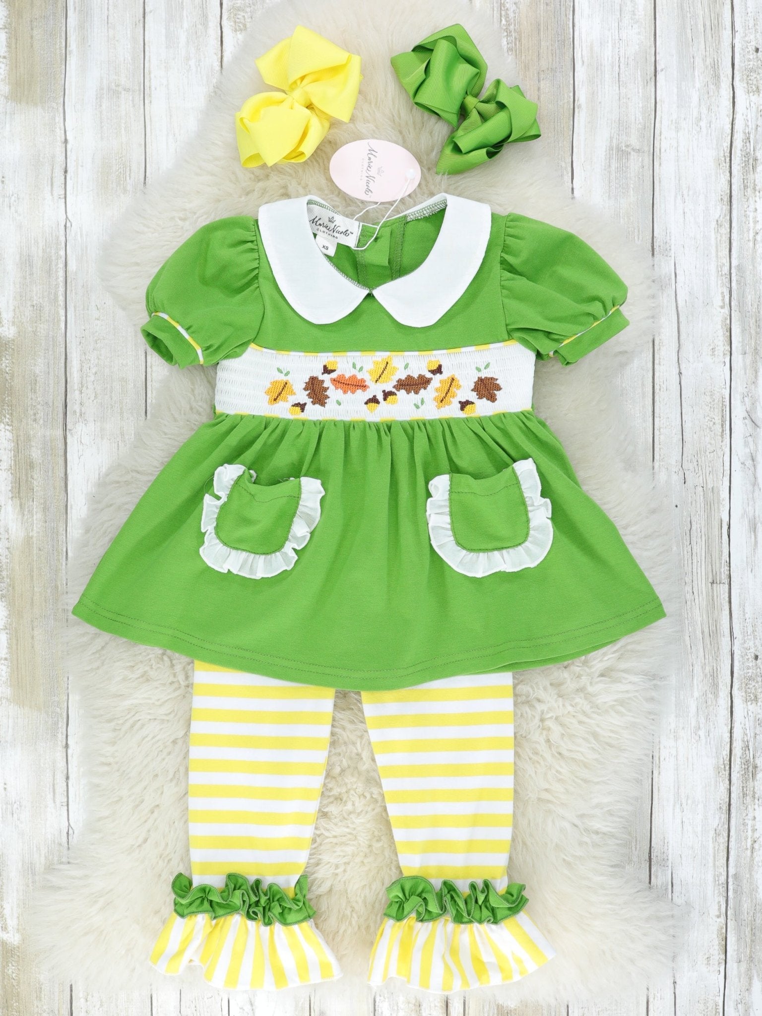 Acorns & Leaves Smocked Outfit - Marie Nicole Clothing