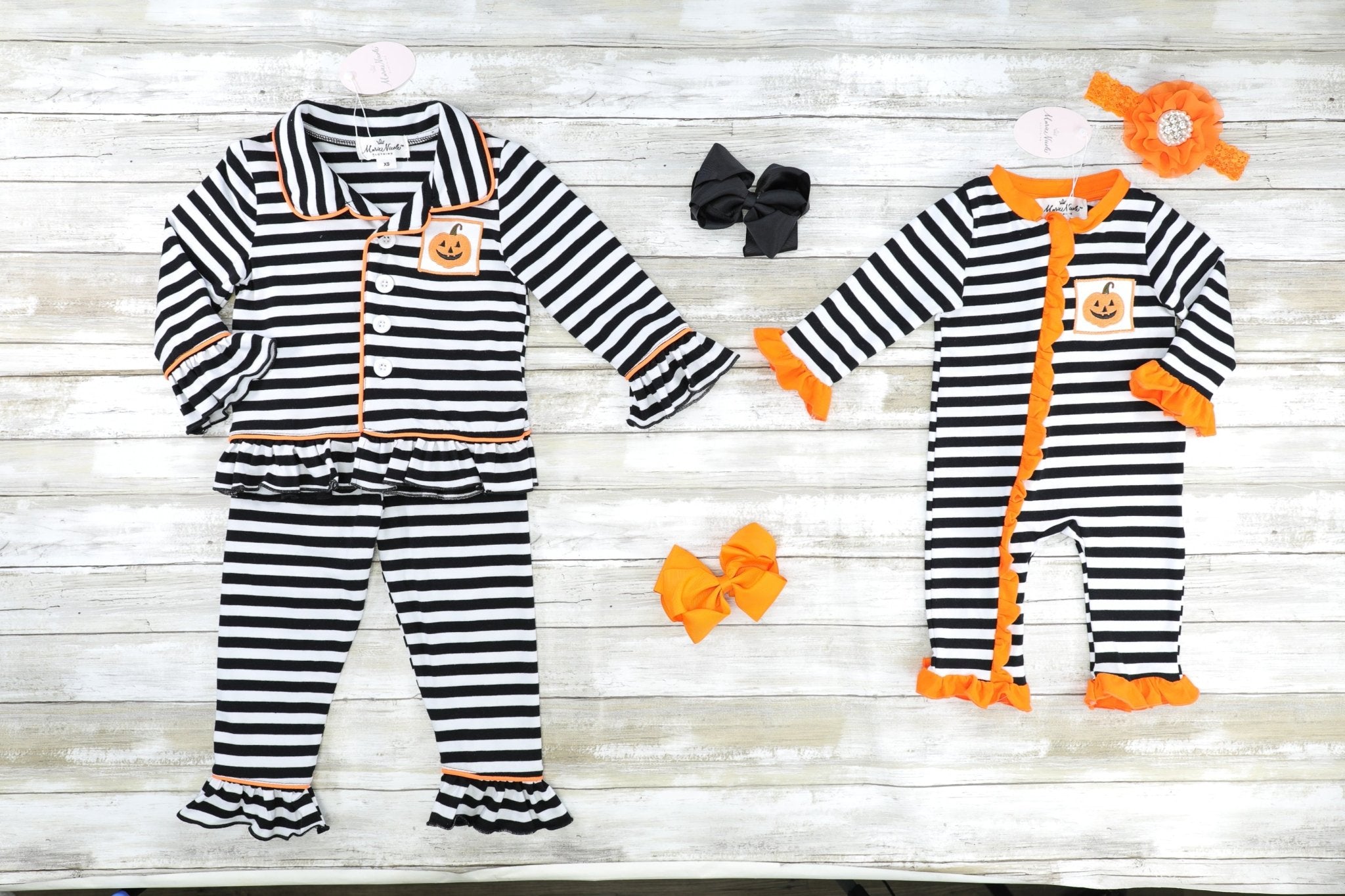 Striped Jack O Lantern Ruffle Pajamas - Marie Nicole Clothing