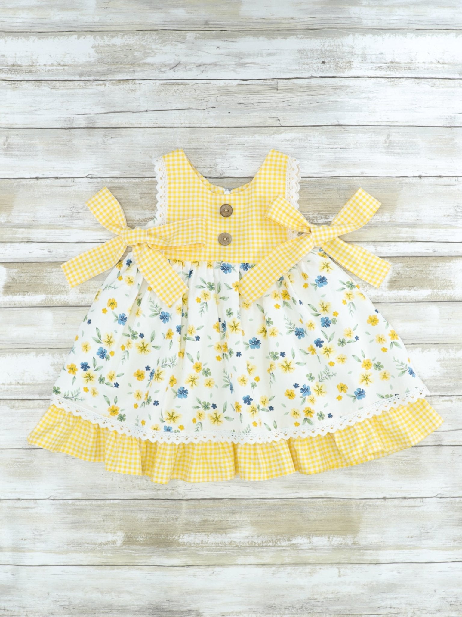 Yellow & Blue Floral Dress - Marie Nicole Clothing
