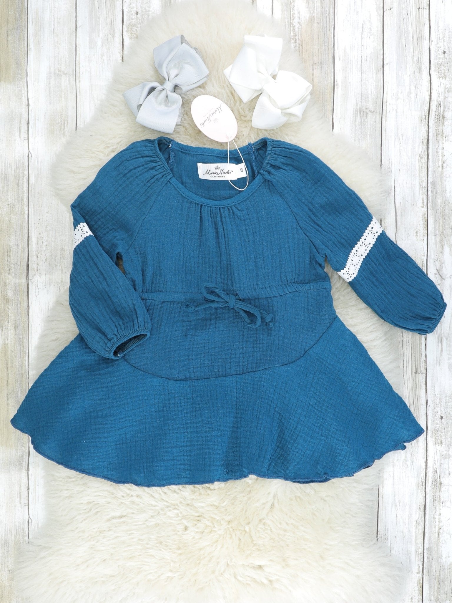 Prussian Blue Tie Swing Dress - Marie Nicole Clothing