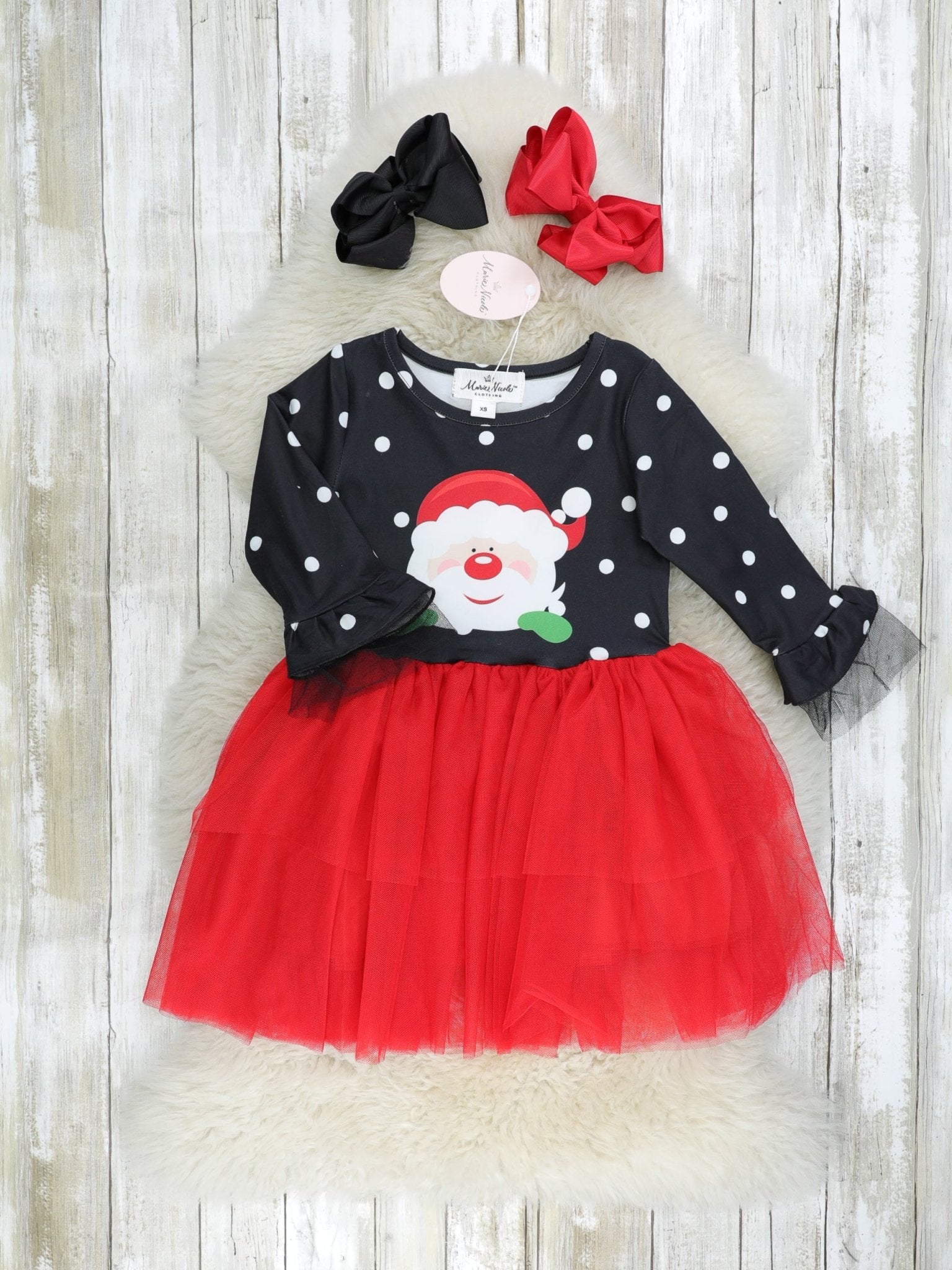 Black & Red Santa Tulle Ruffle Dress - Marie Nicole Clothing