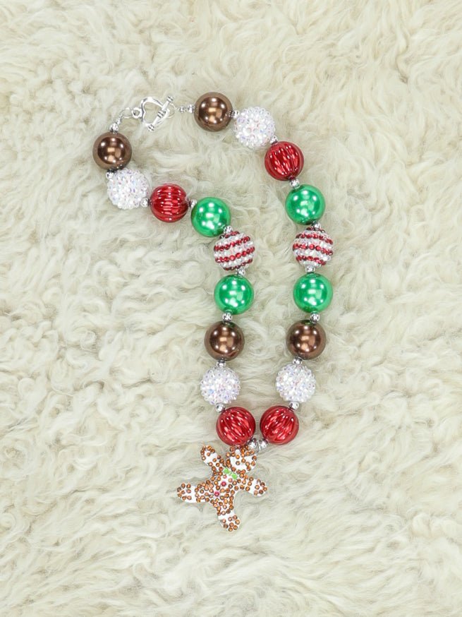 Red & Green Christmas Gingerbread Bubblegum Necklace - Marie Nicole Clothing