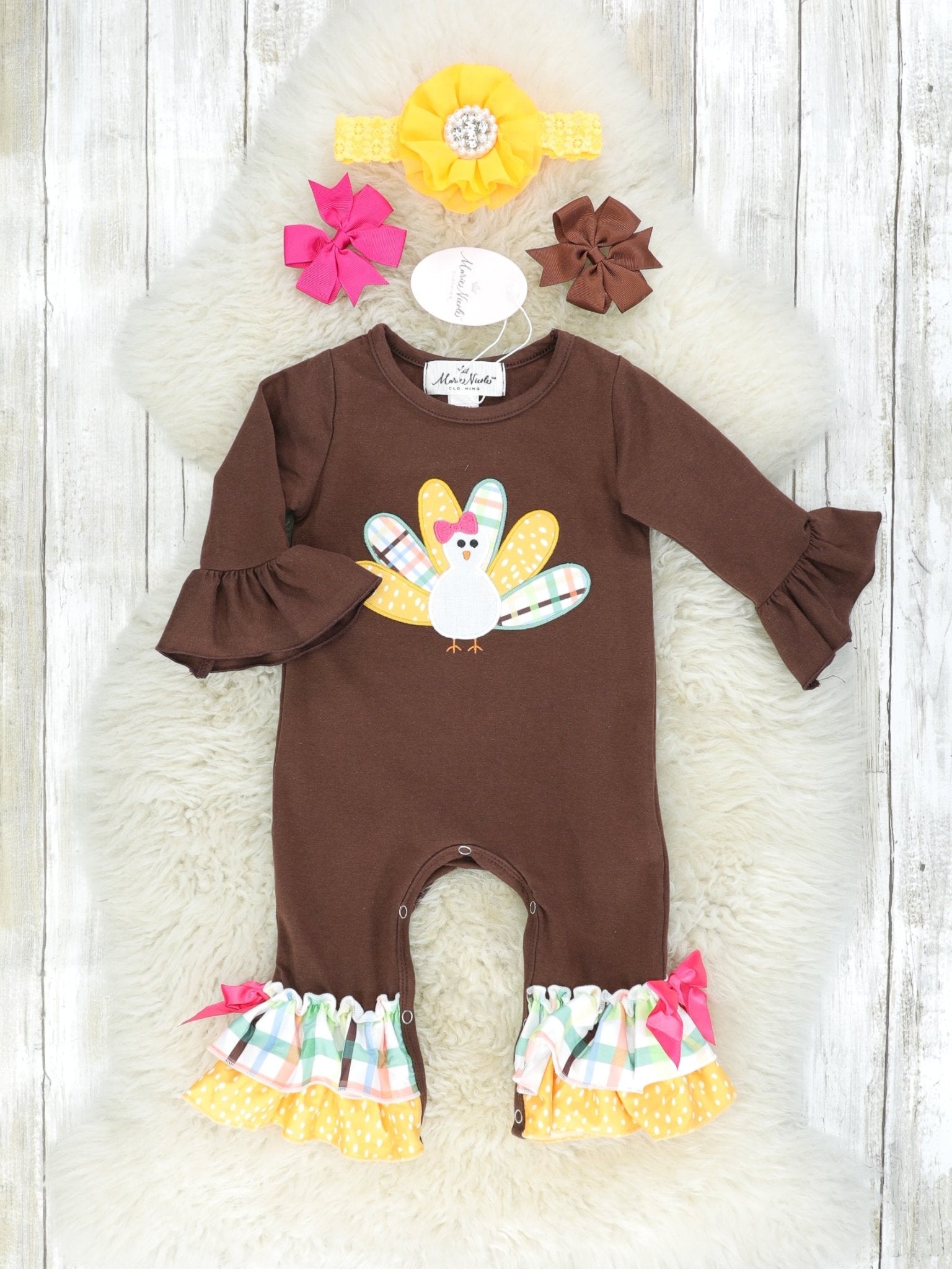 Green Plaid Turkey Ruffle Romper - Marie Nicole Clothing