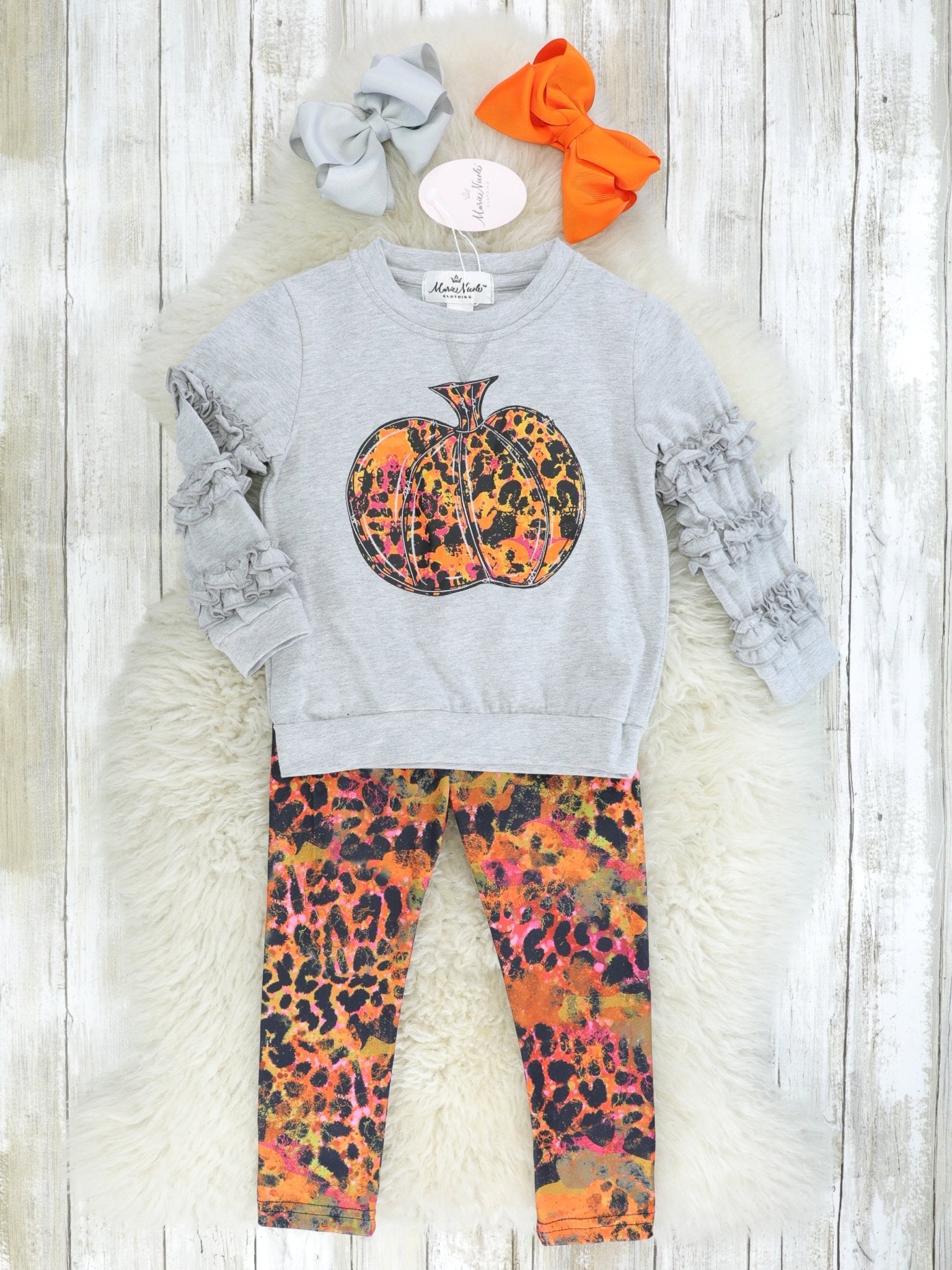 Rusty Leopard Pumpkin Ruffle Outfit - Marie Nicole Clothing