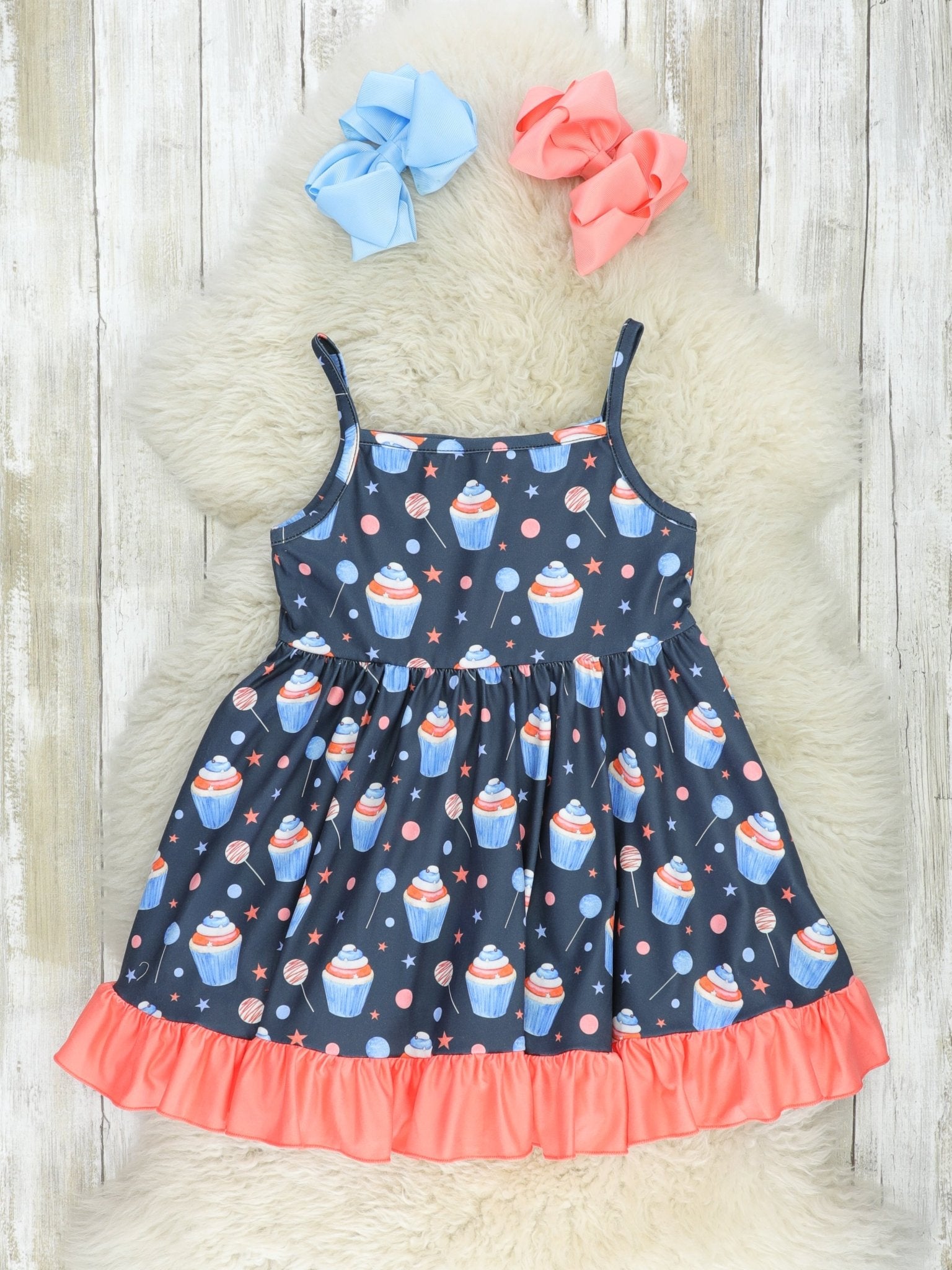 Red, White, & Blue Cupcake Ruffle Dress - Marie Nicole Clothing