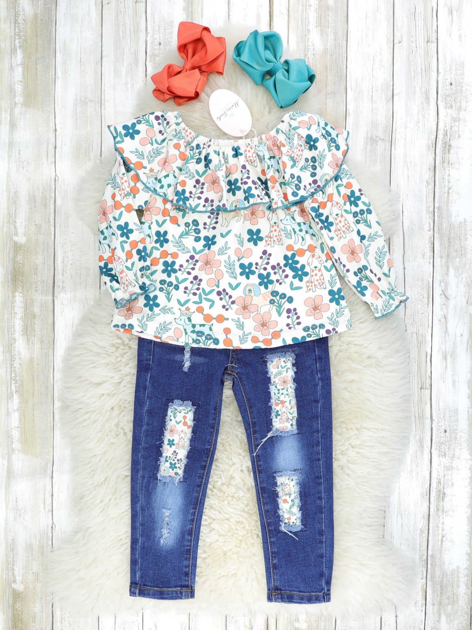MNC Royal Pups™ - Round Ruffle Denim Outfit - Marie Nicole Clothing