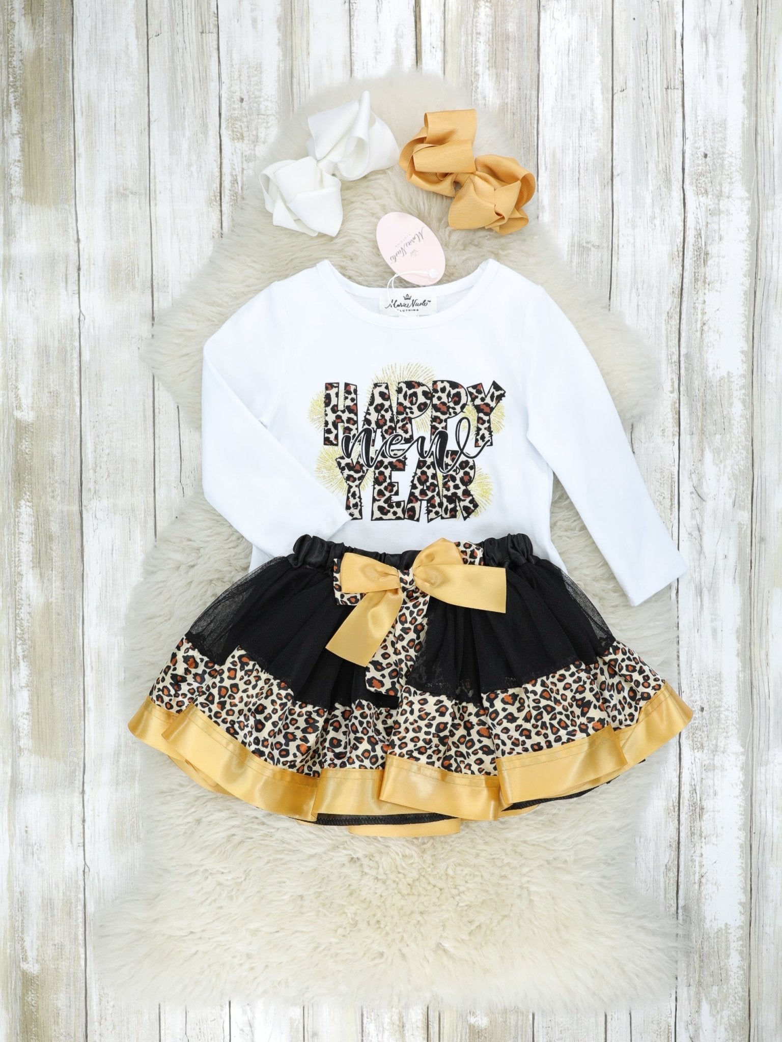 Leopard "Happy New Year" Tulle Outfit - Marie Nicole Clothing