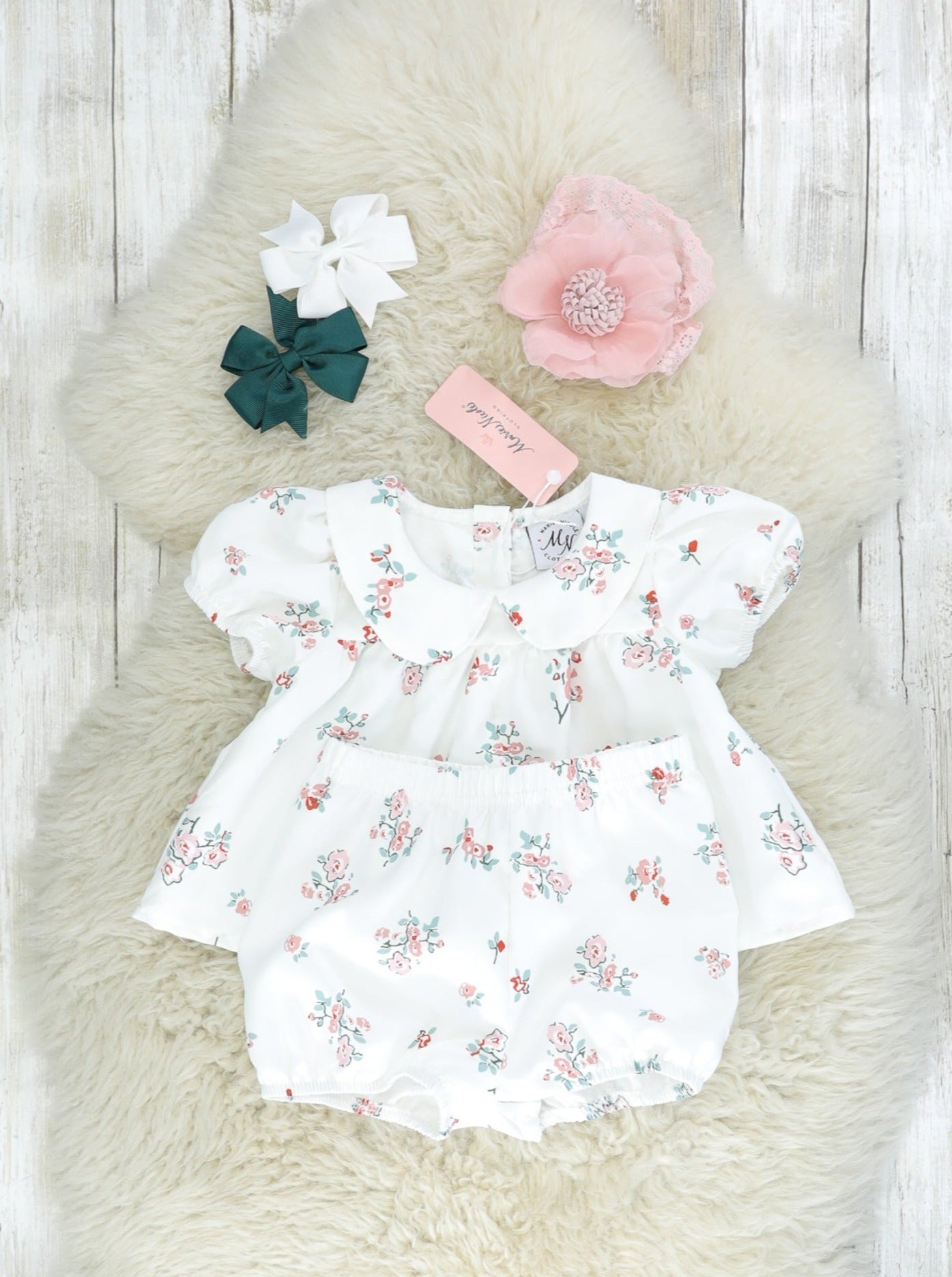 White Floral Vintage Top & Bloomers Outfit - Marie Nicole Clothing