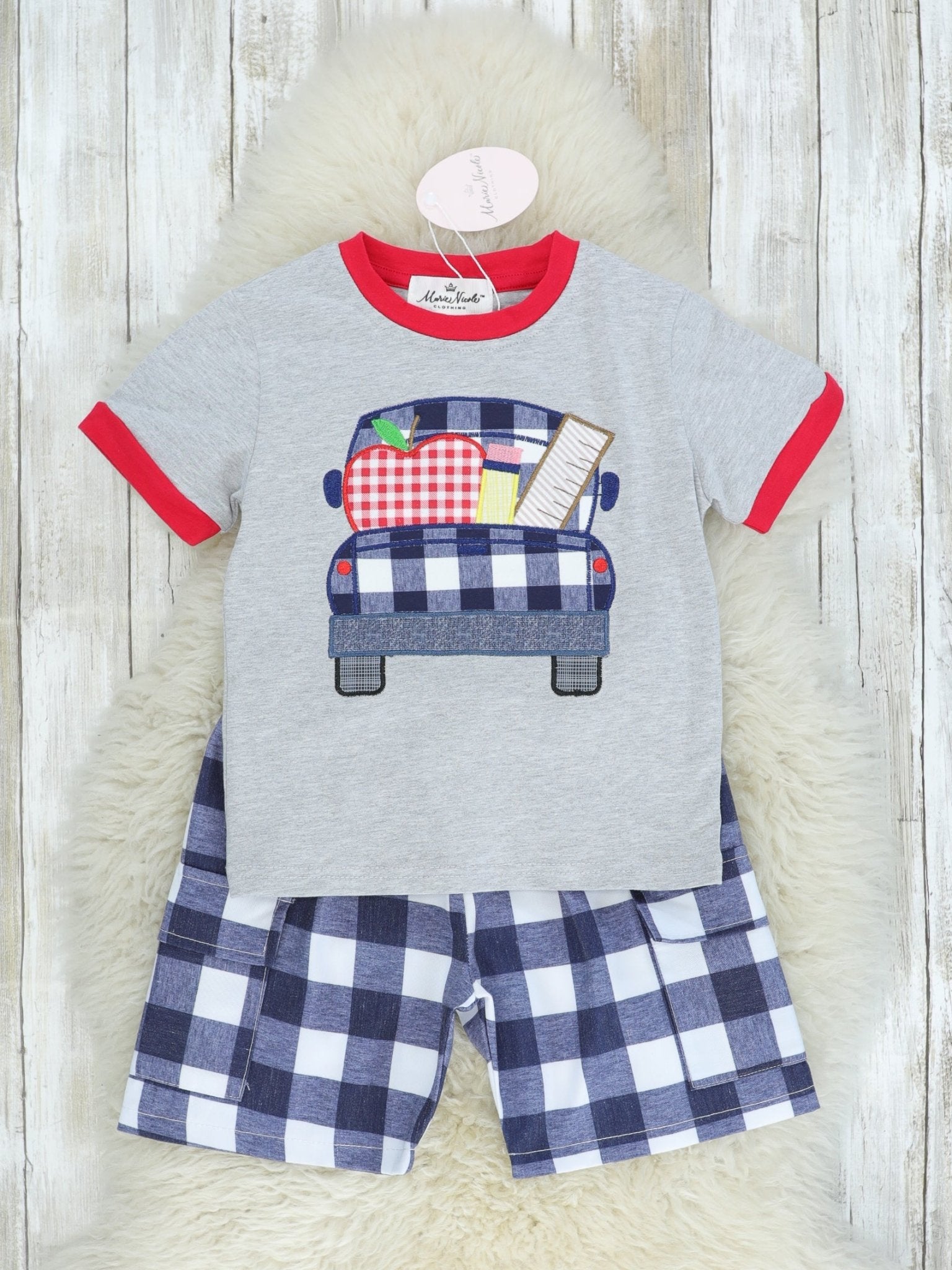 School Supplies Navy Check Outfit - Marie Nicole Clothing