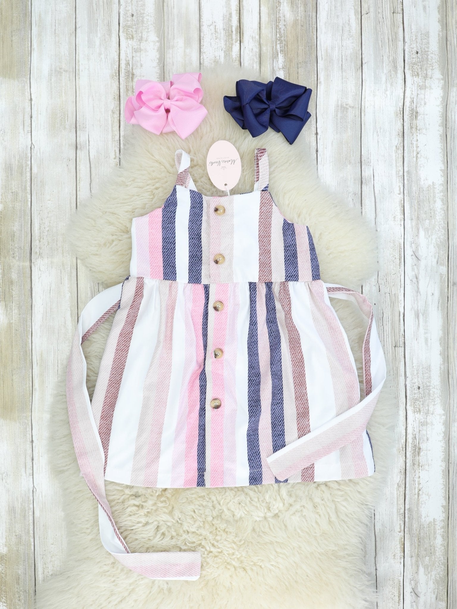 Mom & Me Pink & Blue Pinstriped Dress - Marie Nicole Clothing
