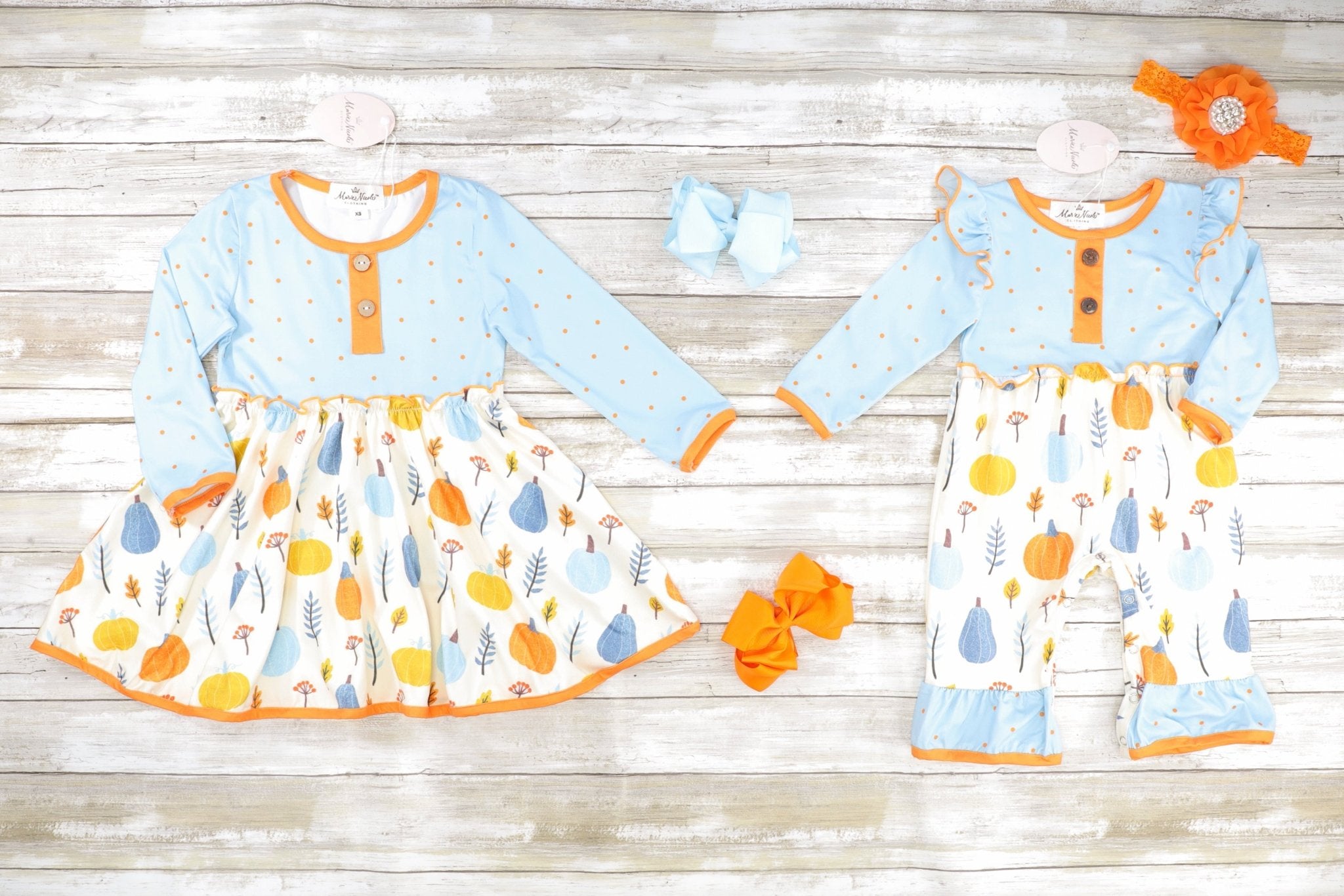 Blue & Orange Polka Dot Pumpkin Dress - Marie Nicole Clothing