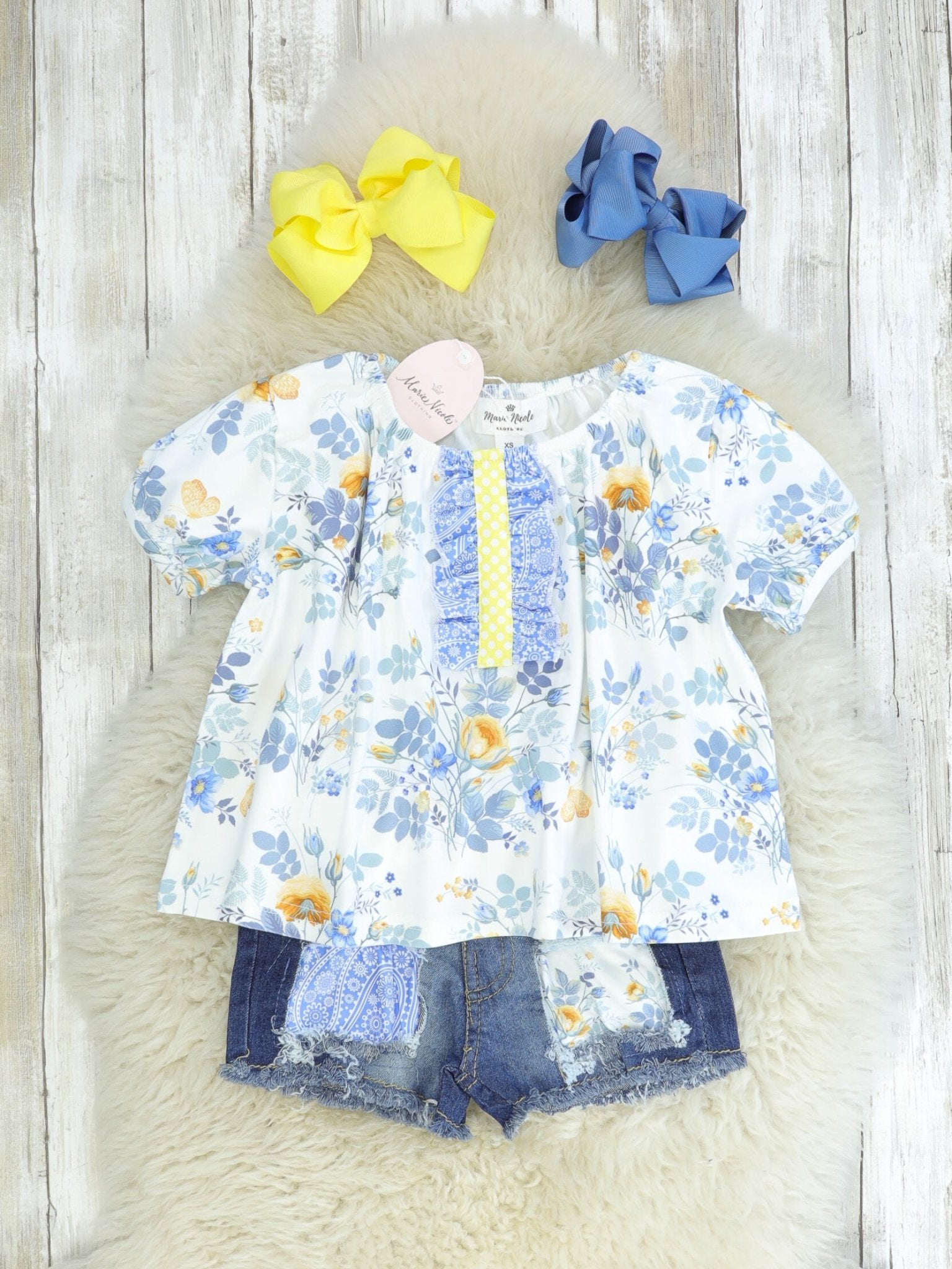 Cornflower Blue Floral Denim Outfit - Marie Nicole Clothing