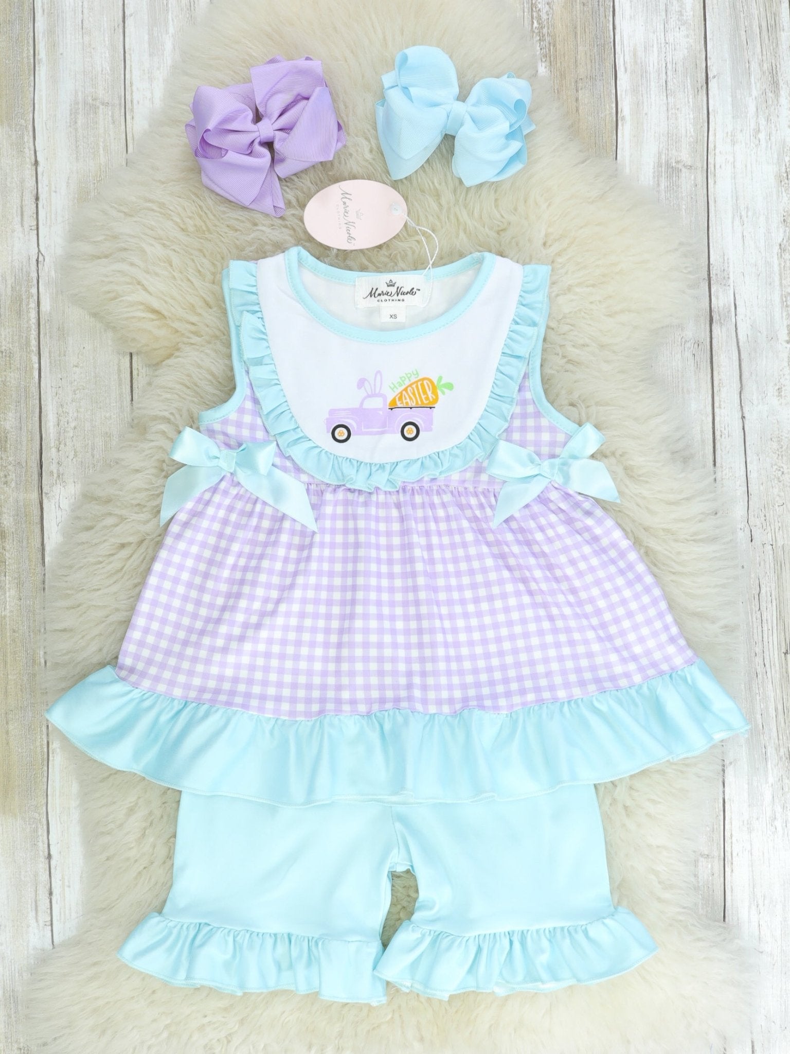 Purple & Blue Truck Easter Ruffle Outfit - Marie Nicole Clothing