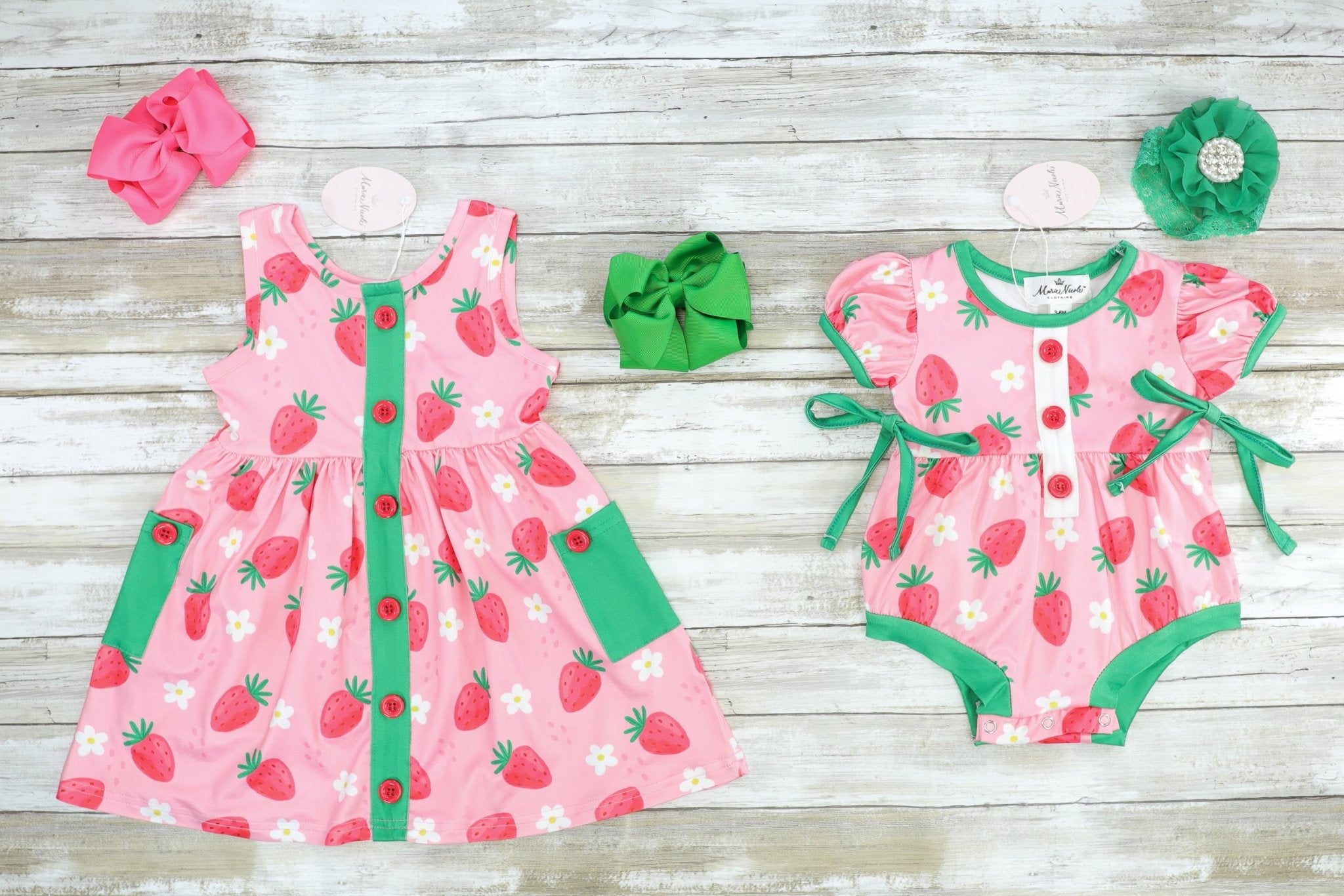 Pink Strawberry Bubble Romper - Marie Nicole Clothing