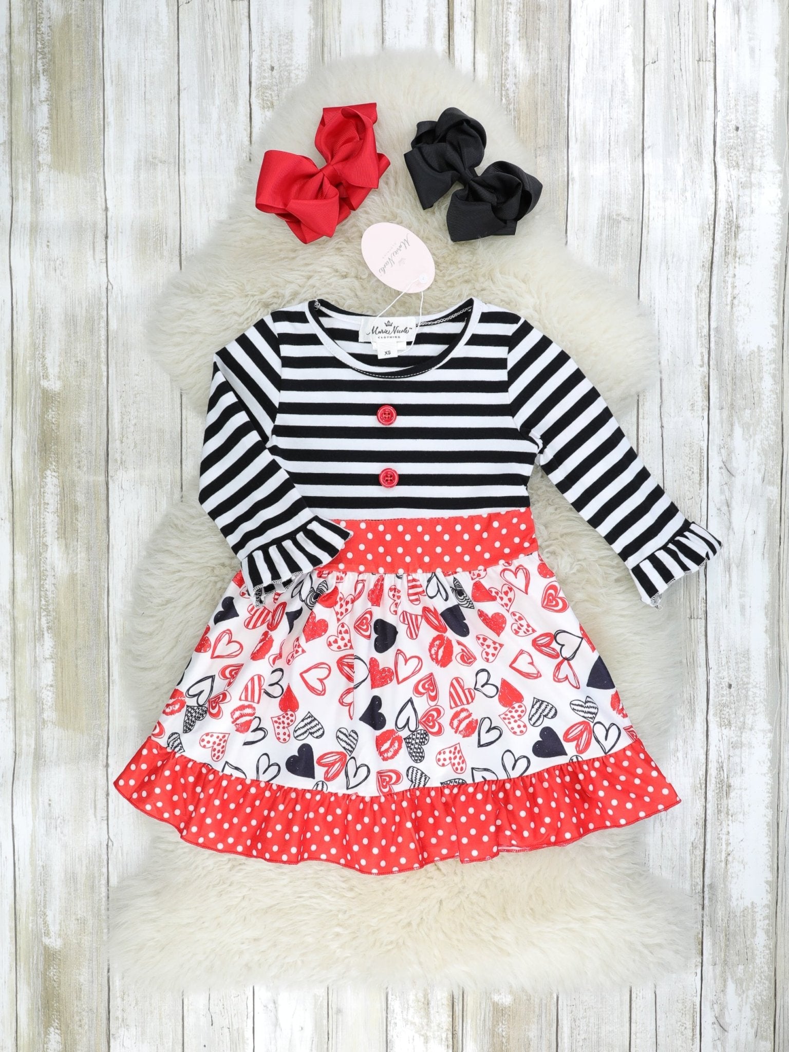 Striped Heart Ruffle Dress - Marie Nicole Clothing