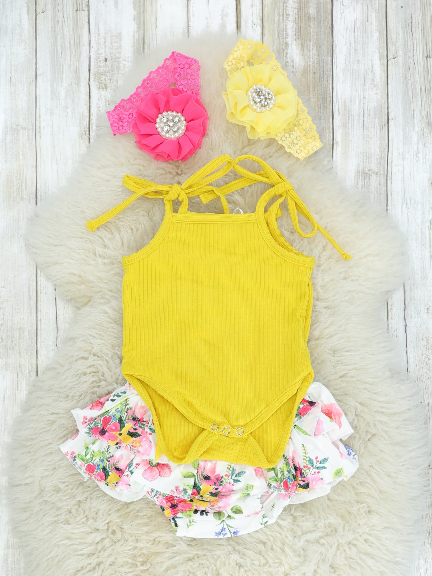 Mustard Tank & Floral Ruffle Skirt Outfit - Marie Nicole Clothing