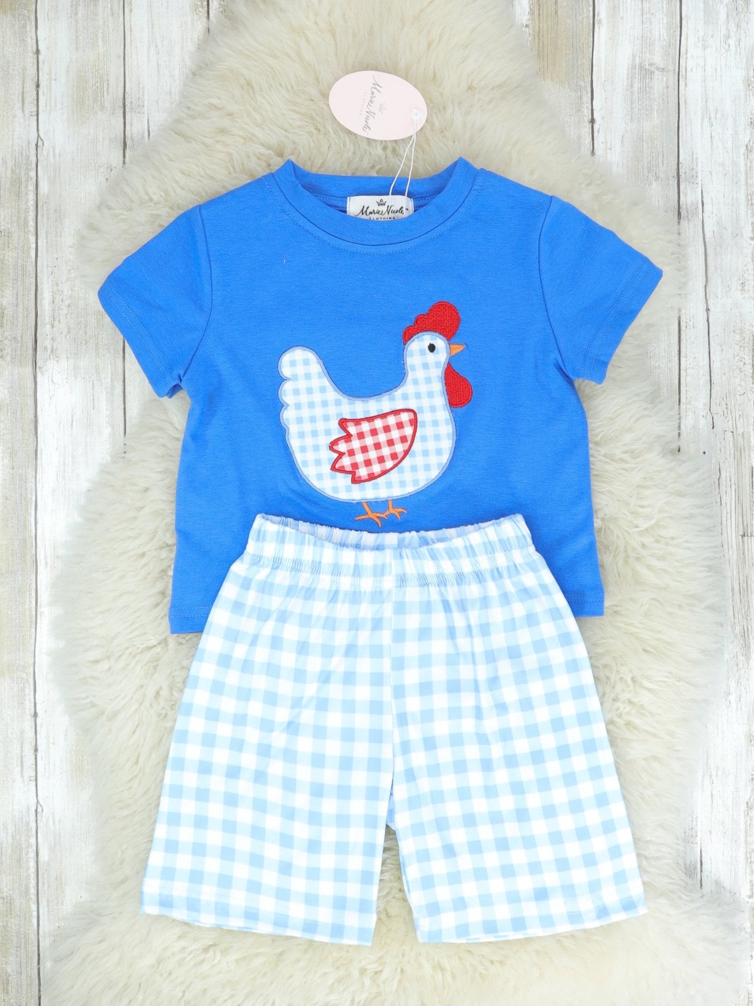 Blue Spring Chicken Shirt & Shorts Outfit - Marie Nicole Clothing