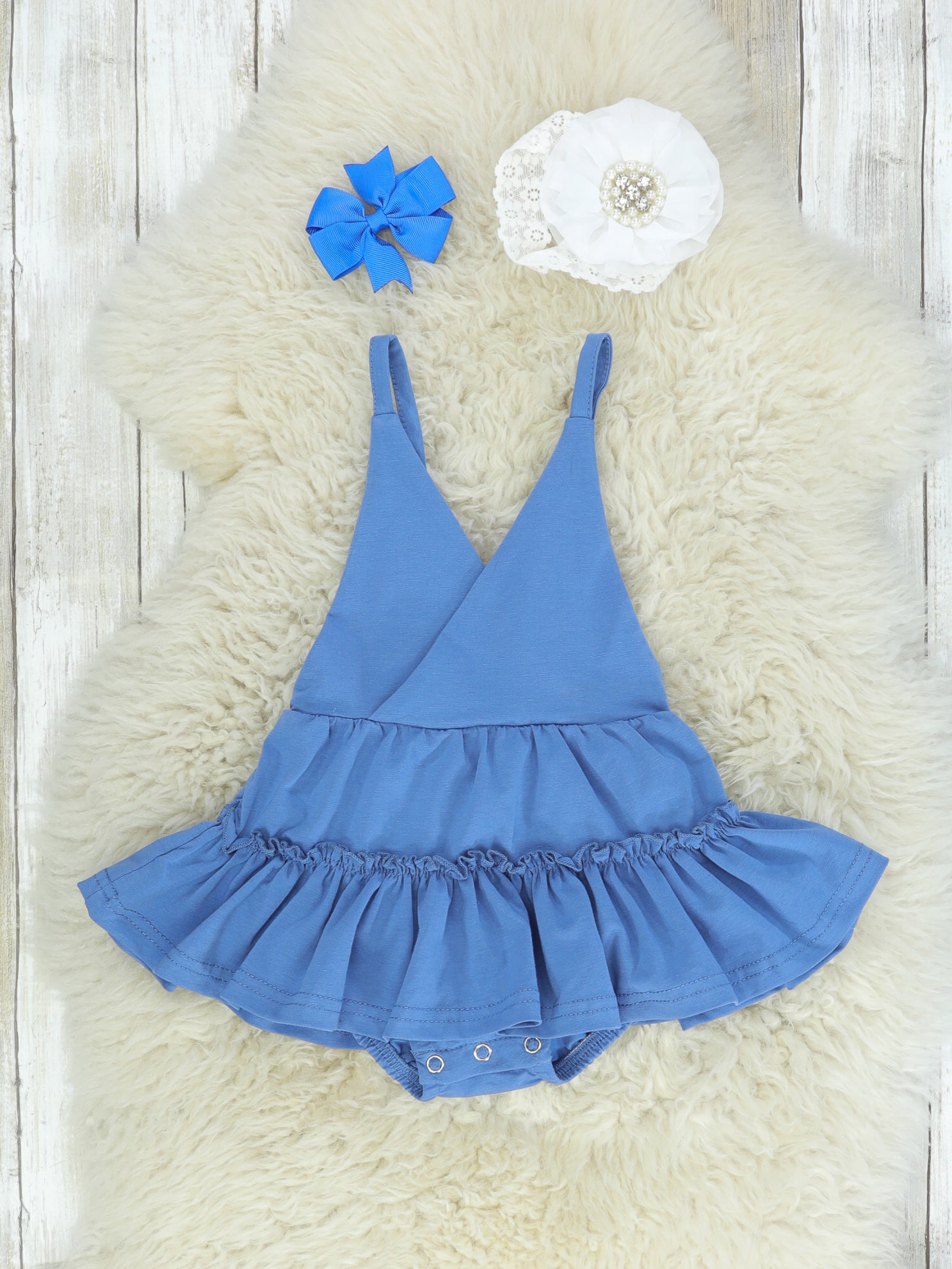 Blue Halter Ruffle Bubble Romper - Marie Nicole Clothing