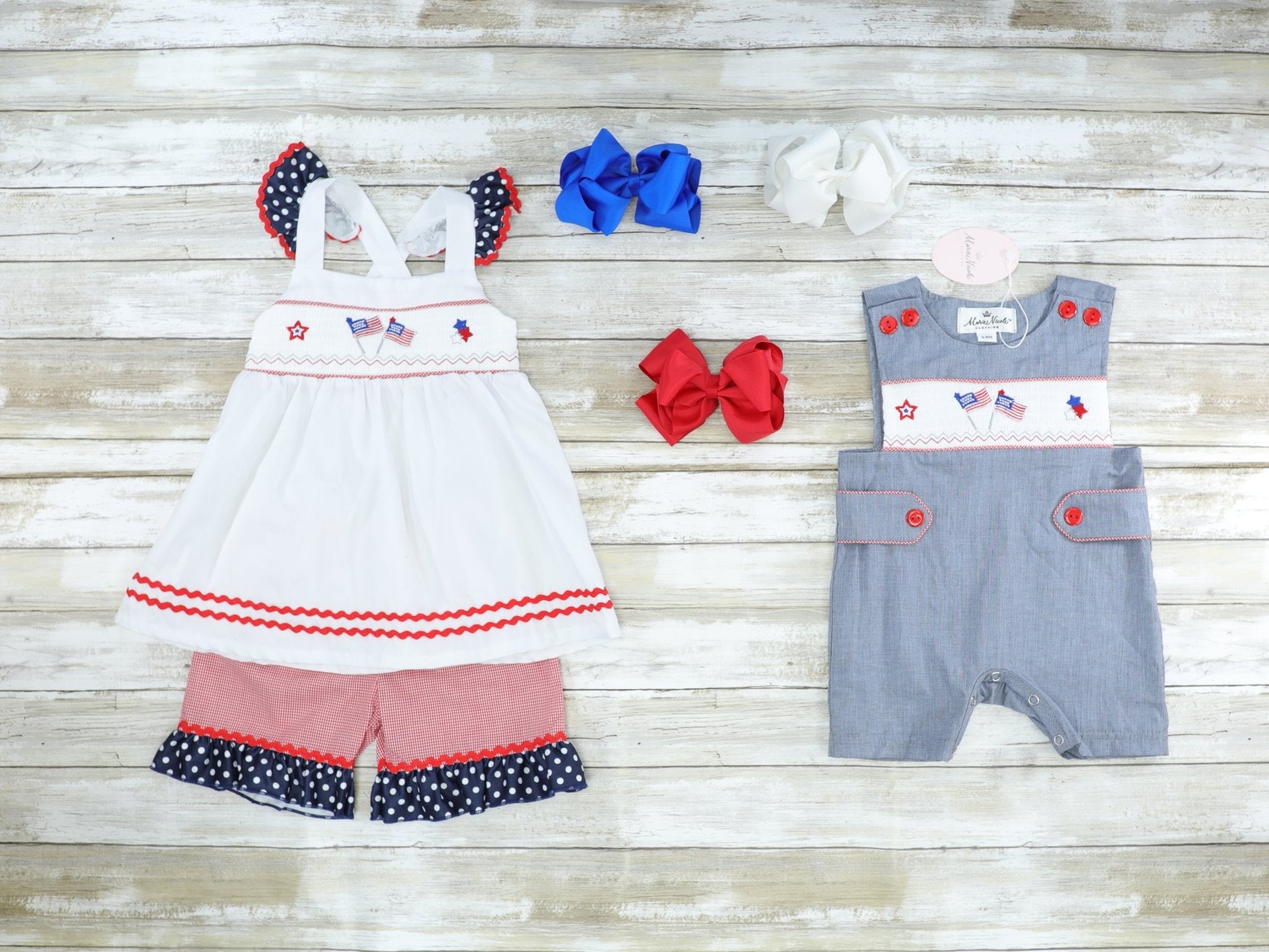 American Flag Smocked Outfit - Marie Nicole Clothing