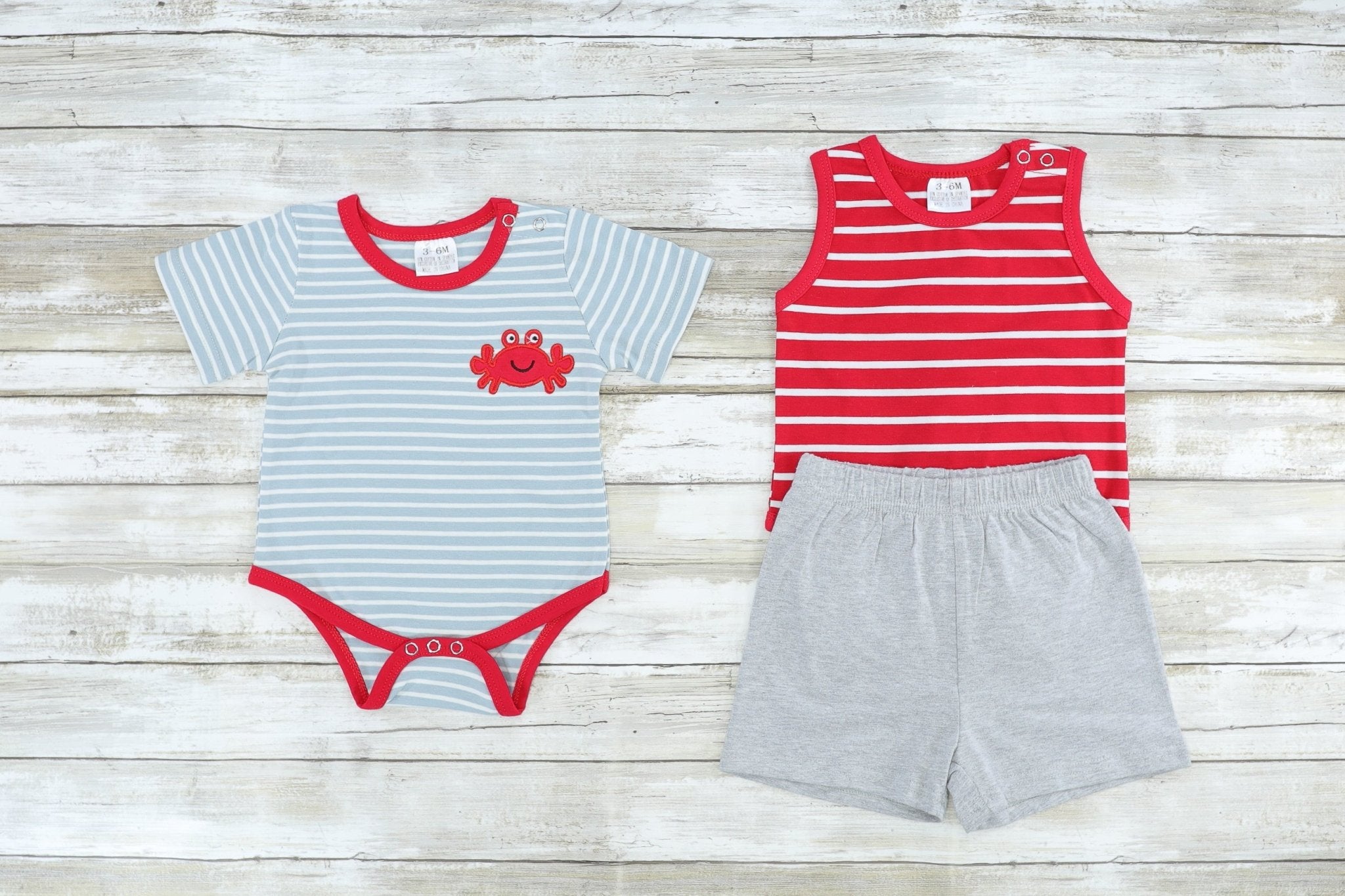 Red Striped Bubble & Crab Shorts Outfit - Marie Nicole Clothing