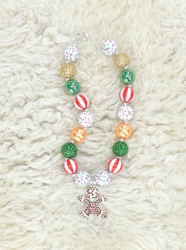 Gold & Red Gingerbread Bubblegum Necklace - Marie Nicole Clothing