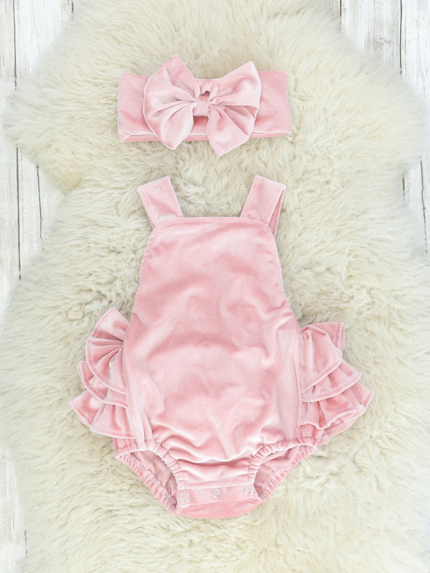 Pink Velvet Ruffle Bubble With Headband - Marie Nicole Clothing
