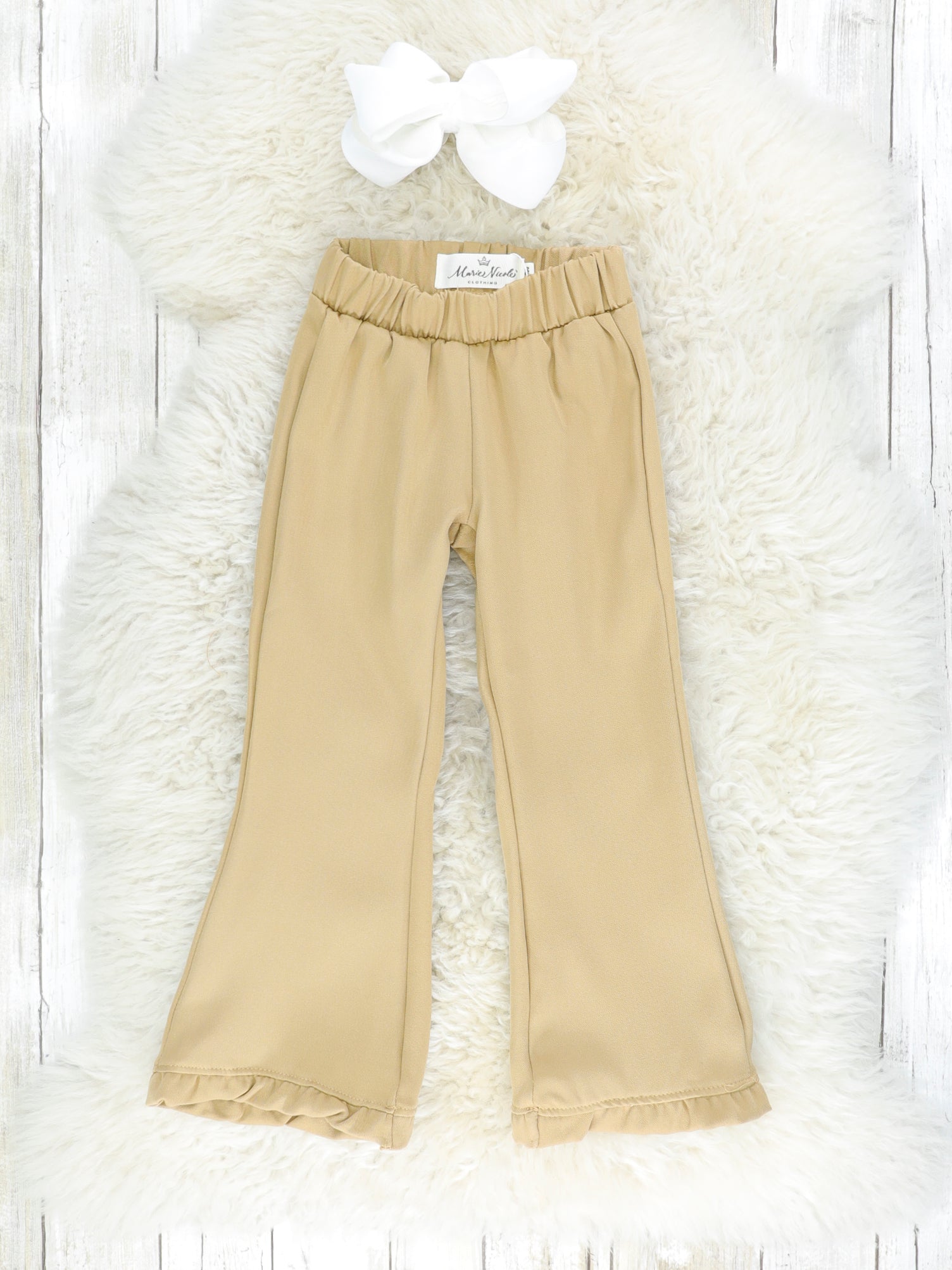 Tan Ruffle Bell Bottoms - Marie Nicole Clothing