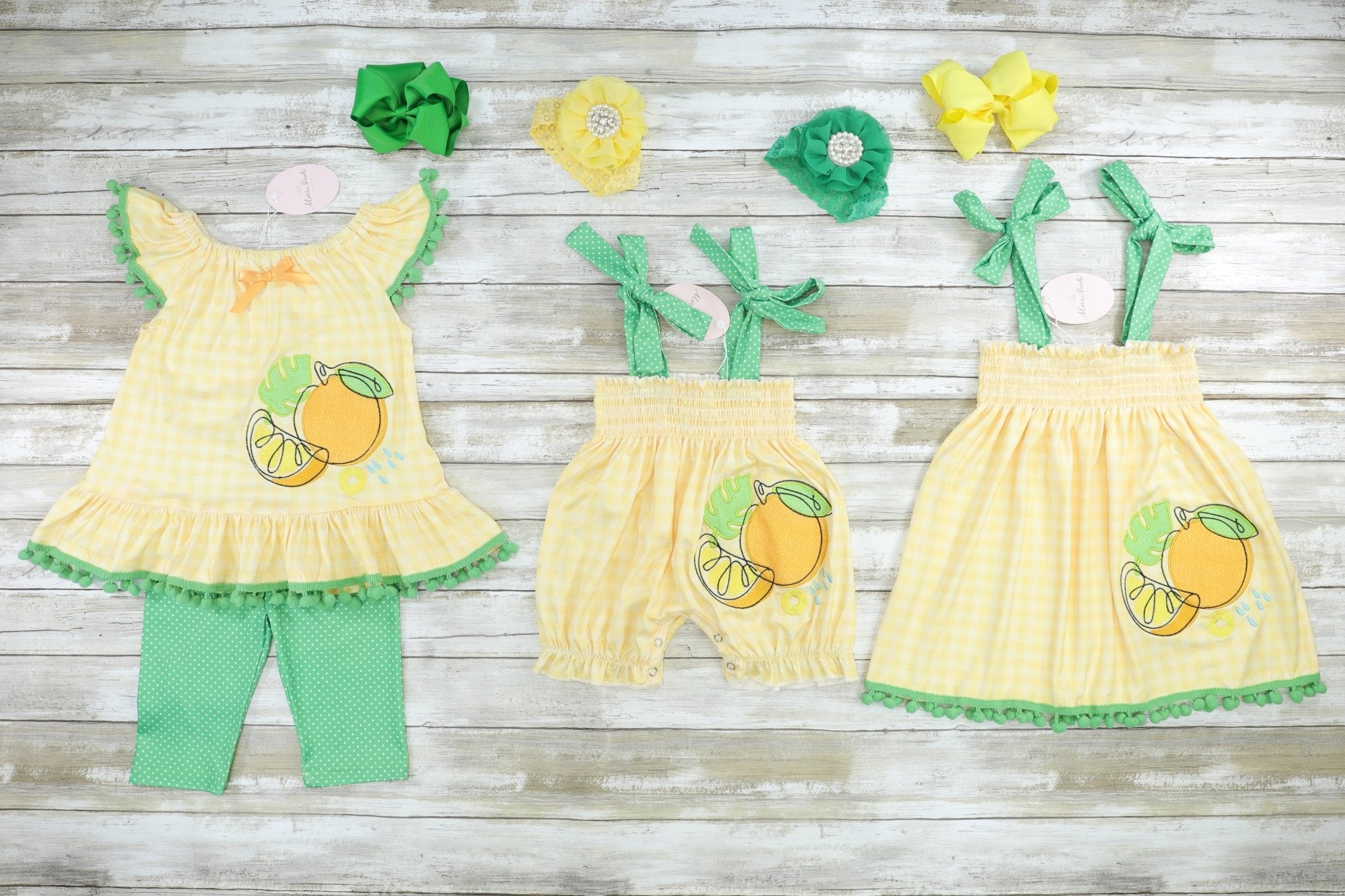 Yellow & Green Lemons Tie Dress - Marie Nicole Clothing