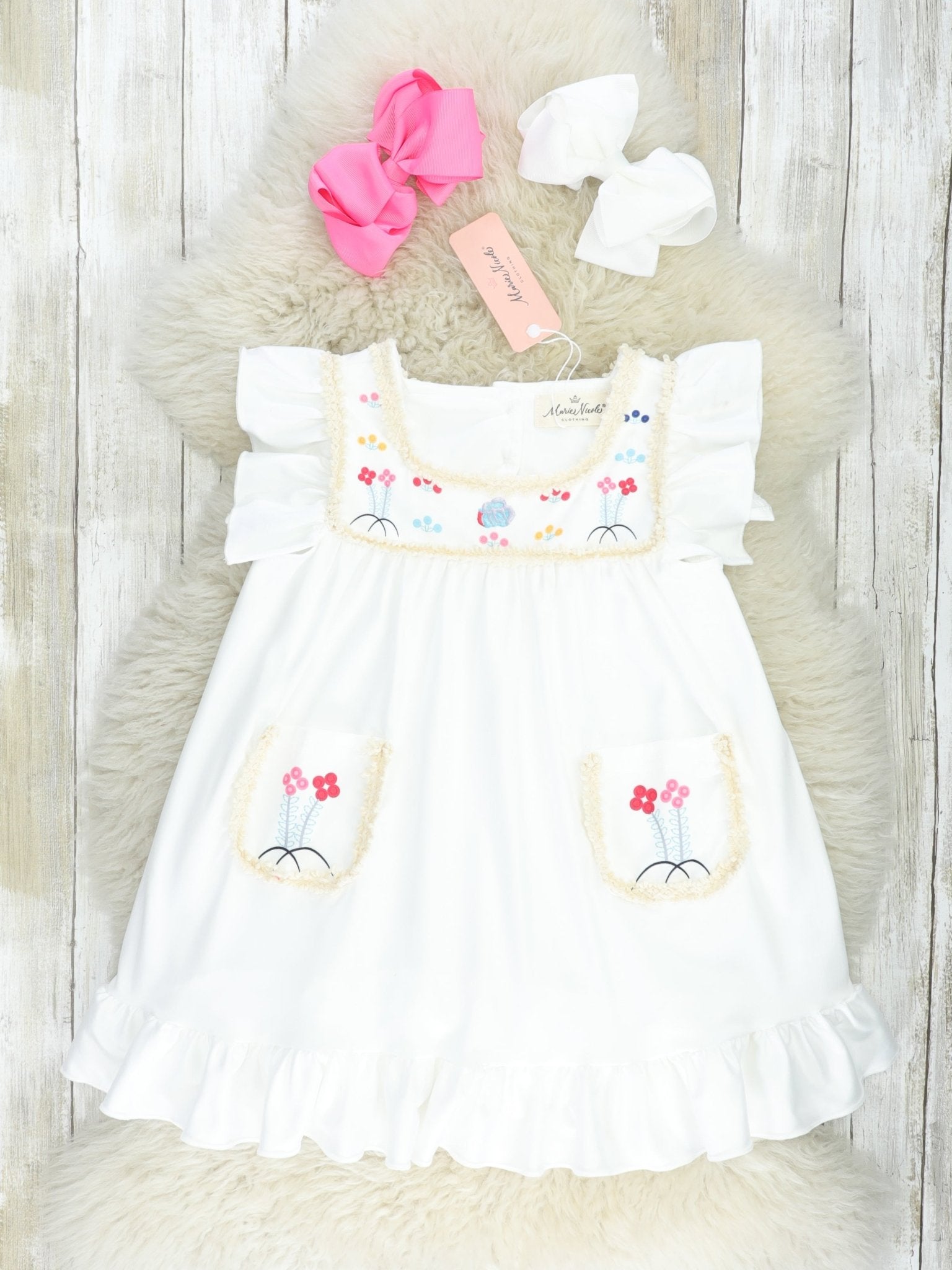 Begonia Crochet Ruffle Pocket Dress - Marie Nicole Clothing