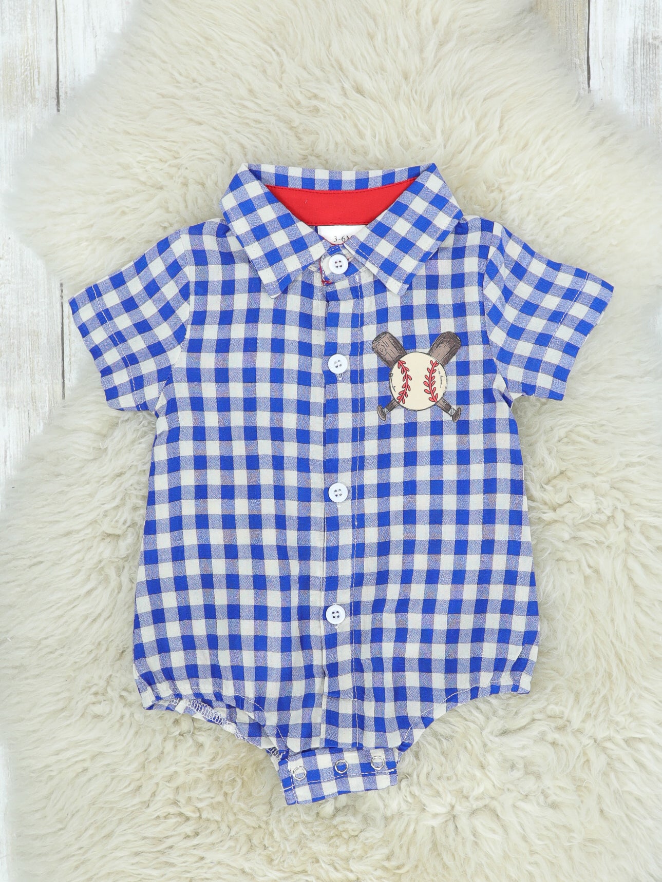 Blue Checked Baseball Button Up Romper - Marie Nicole Clothing