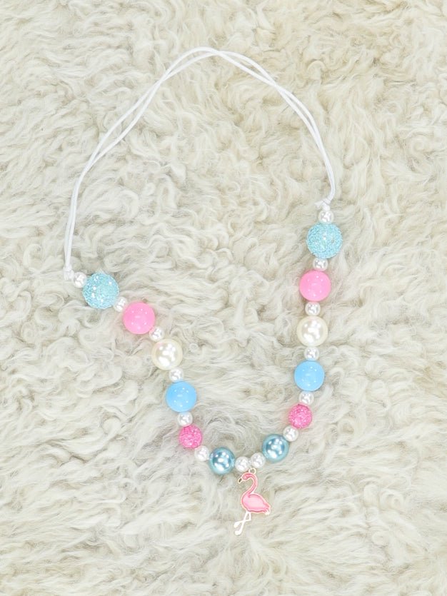 Blue & Pink Flamingo Adjustable Bubblegum Necklace - Marie Nicole Clothing