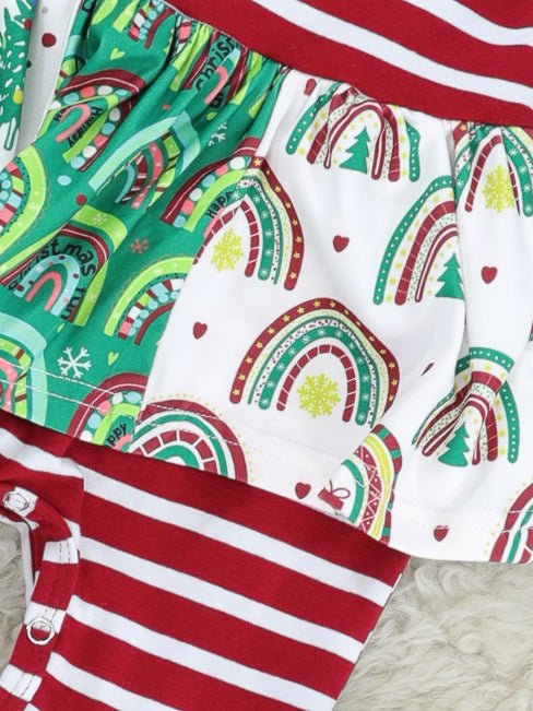 Maroon Christmas Rainbow Ruffle Romper - Marie Nicole Clothing