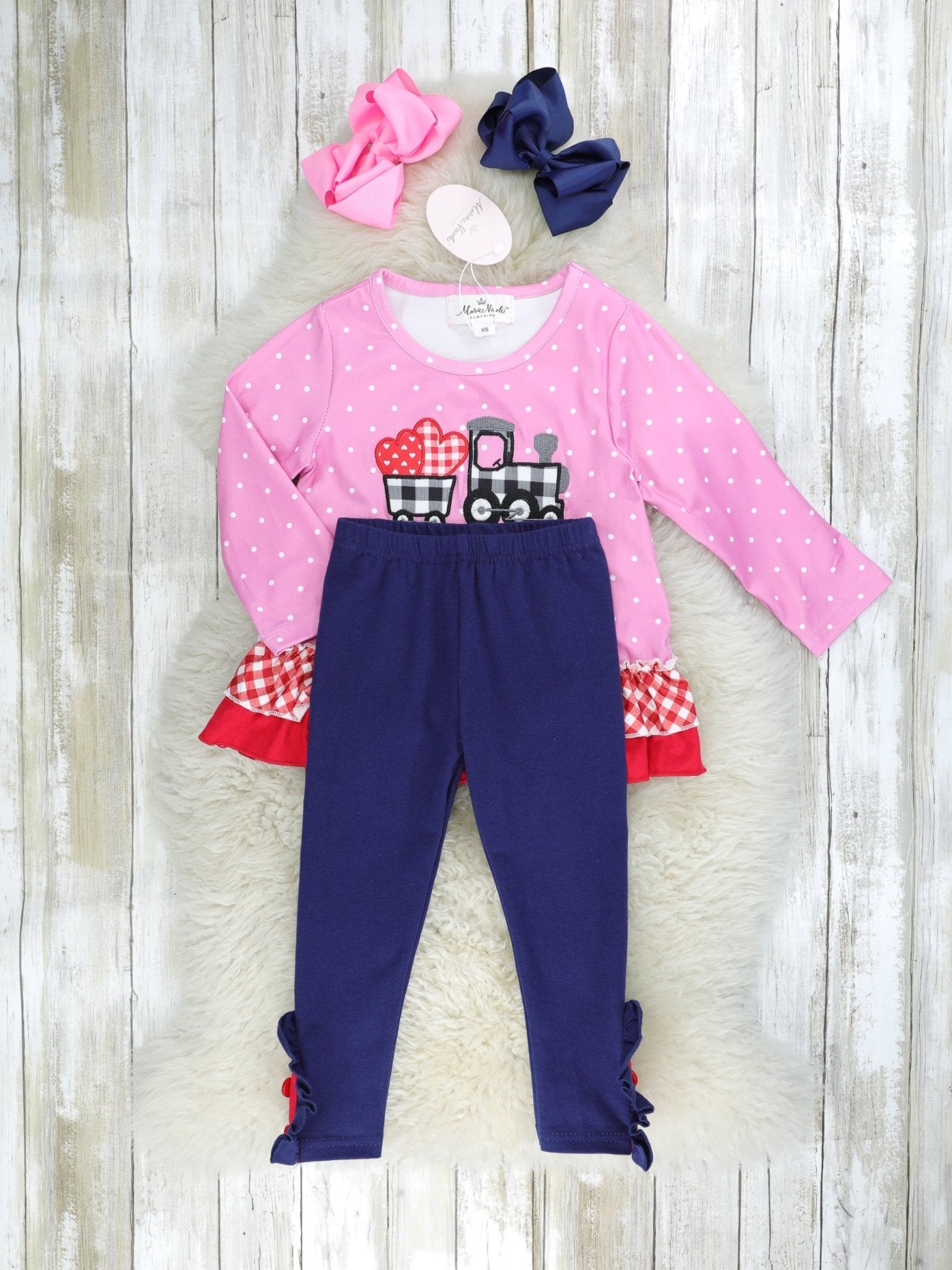 Gingham Heart Train Ruffle Outfit - Marie Nicole Clothing