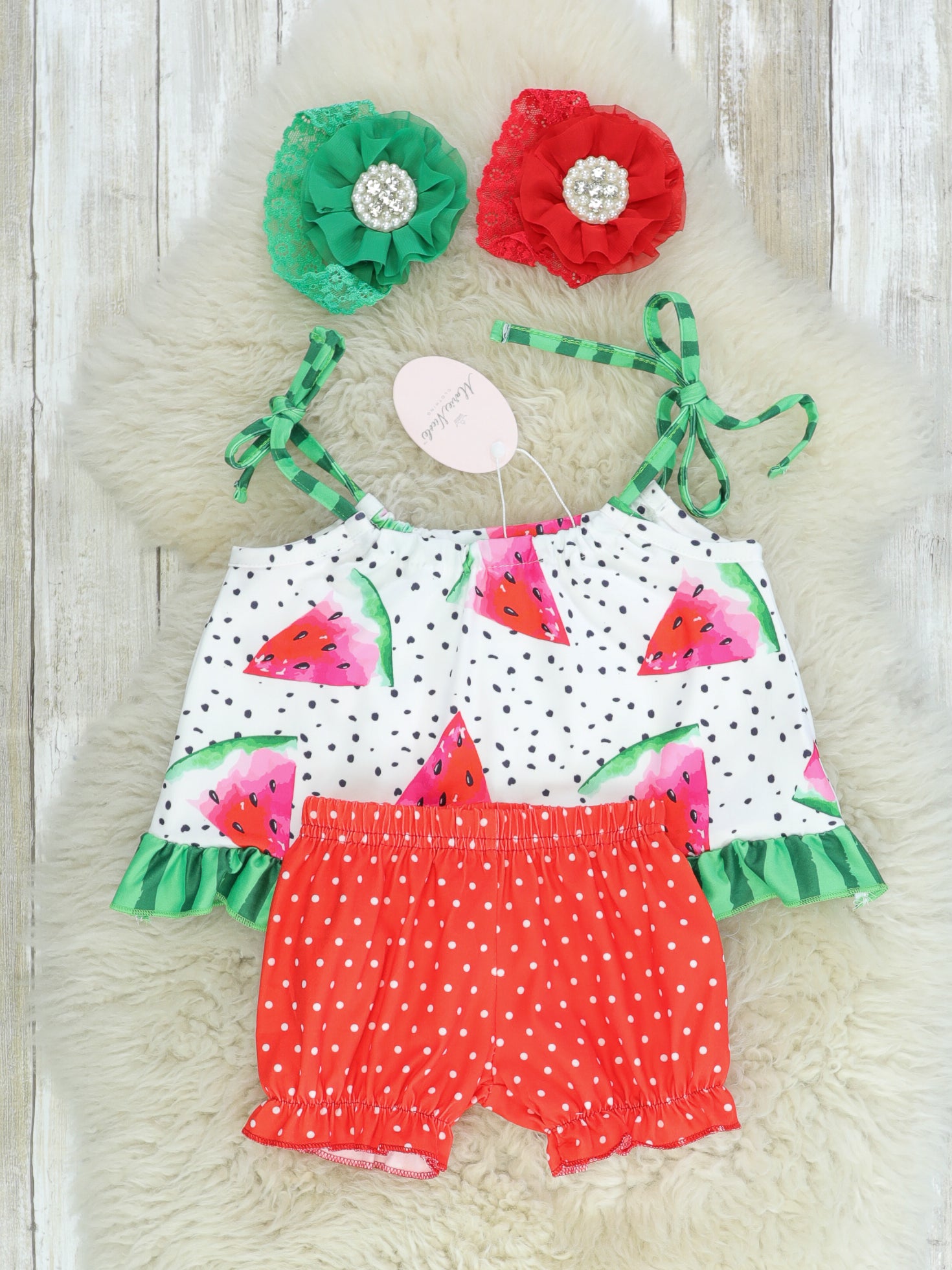 Watermelon Polka Dot Tie Tank & Shorts Outfit - Marie Nicole Clothing