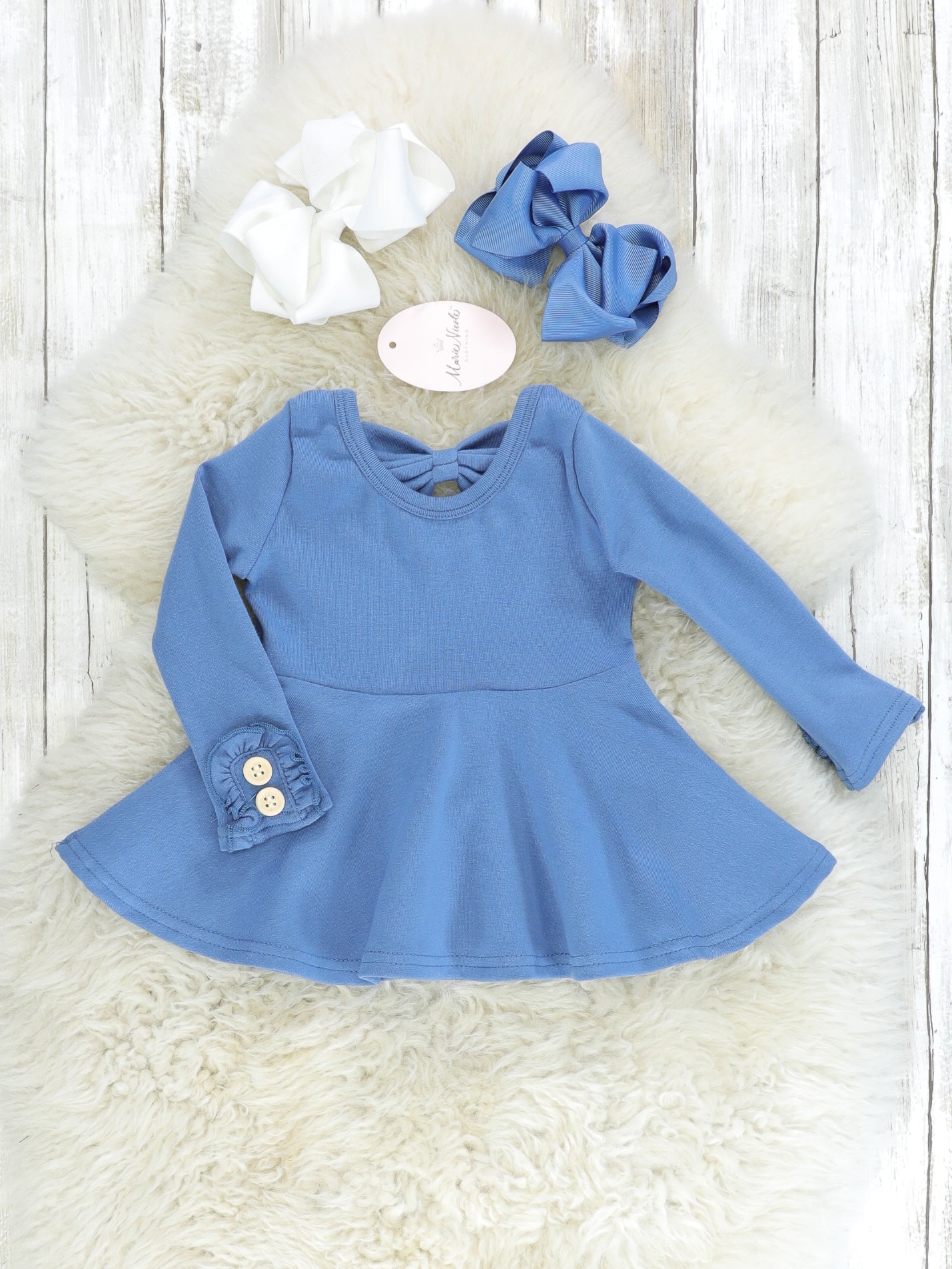 Cotton Bow Back Button Ruffle Sleeve Peplum Top - Multiple Colors - Marie Nicole Clothing