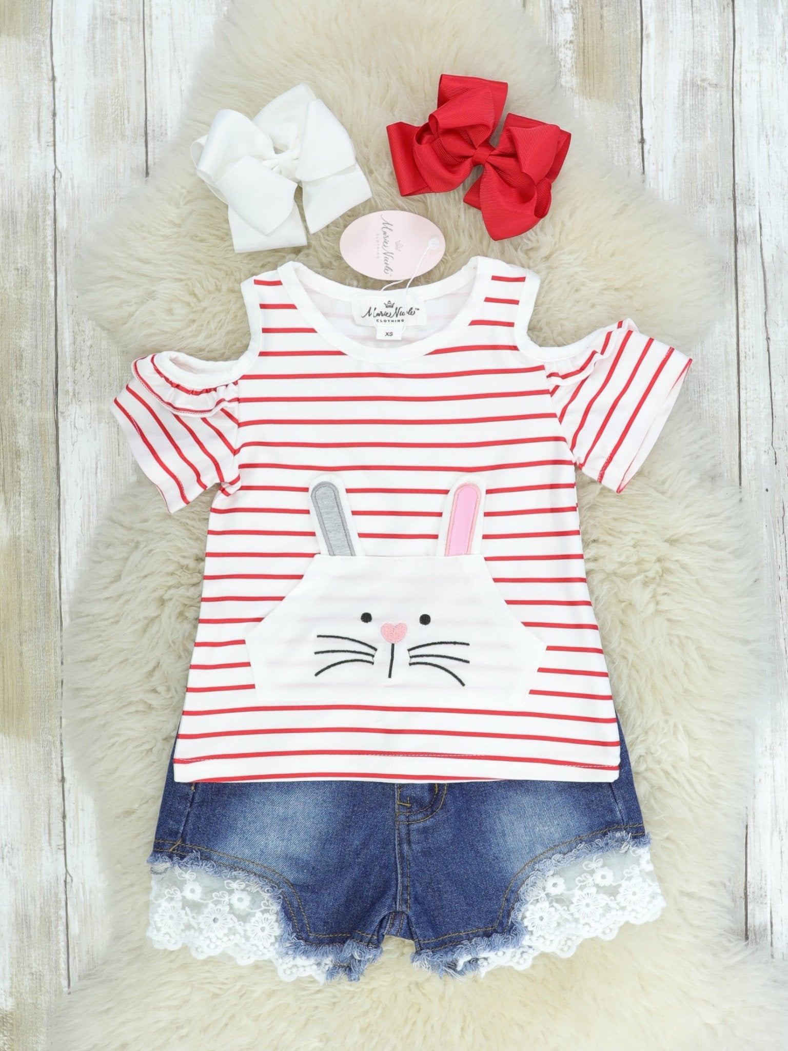 Mauve Bunny Striped Shirt & Denim Shorts - Marie Nicole Clothing