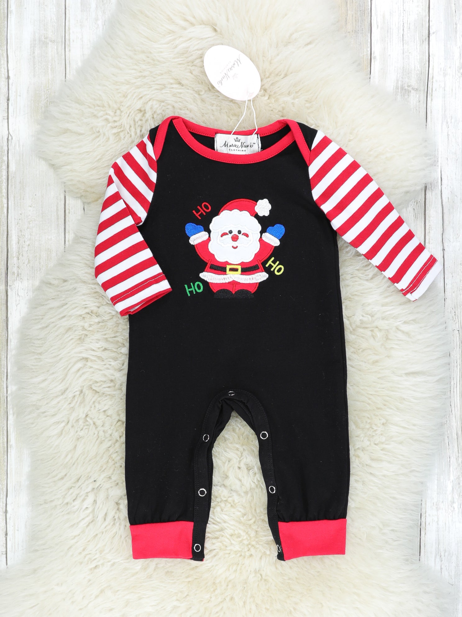 Red Striped Raglan Santa Romper - Marie Nicole Clothing