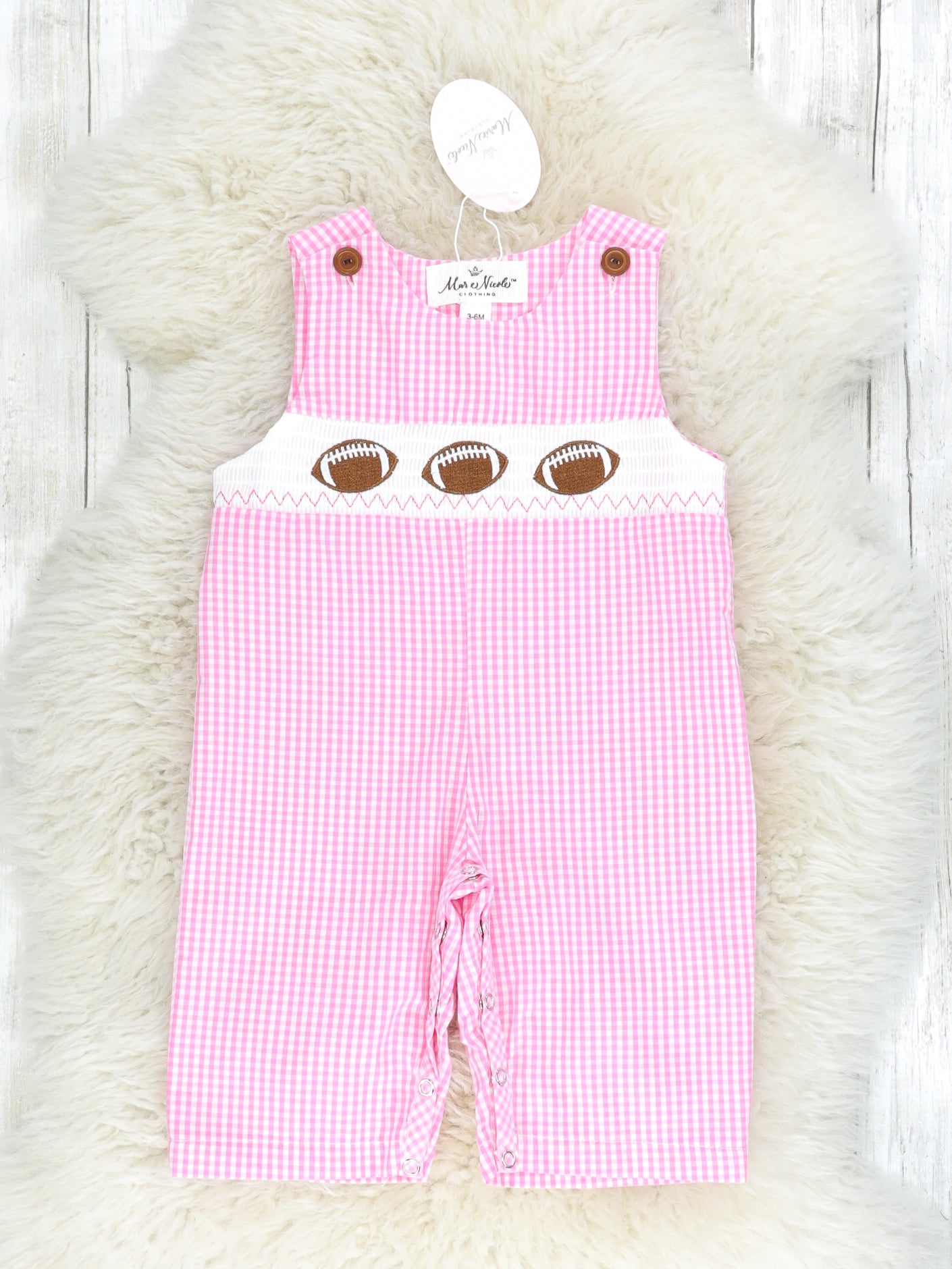 Pink Gingham Smocked Football Johnny - Marie Nicole Clothing