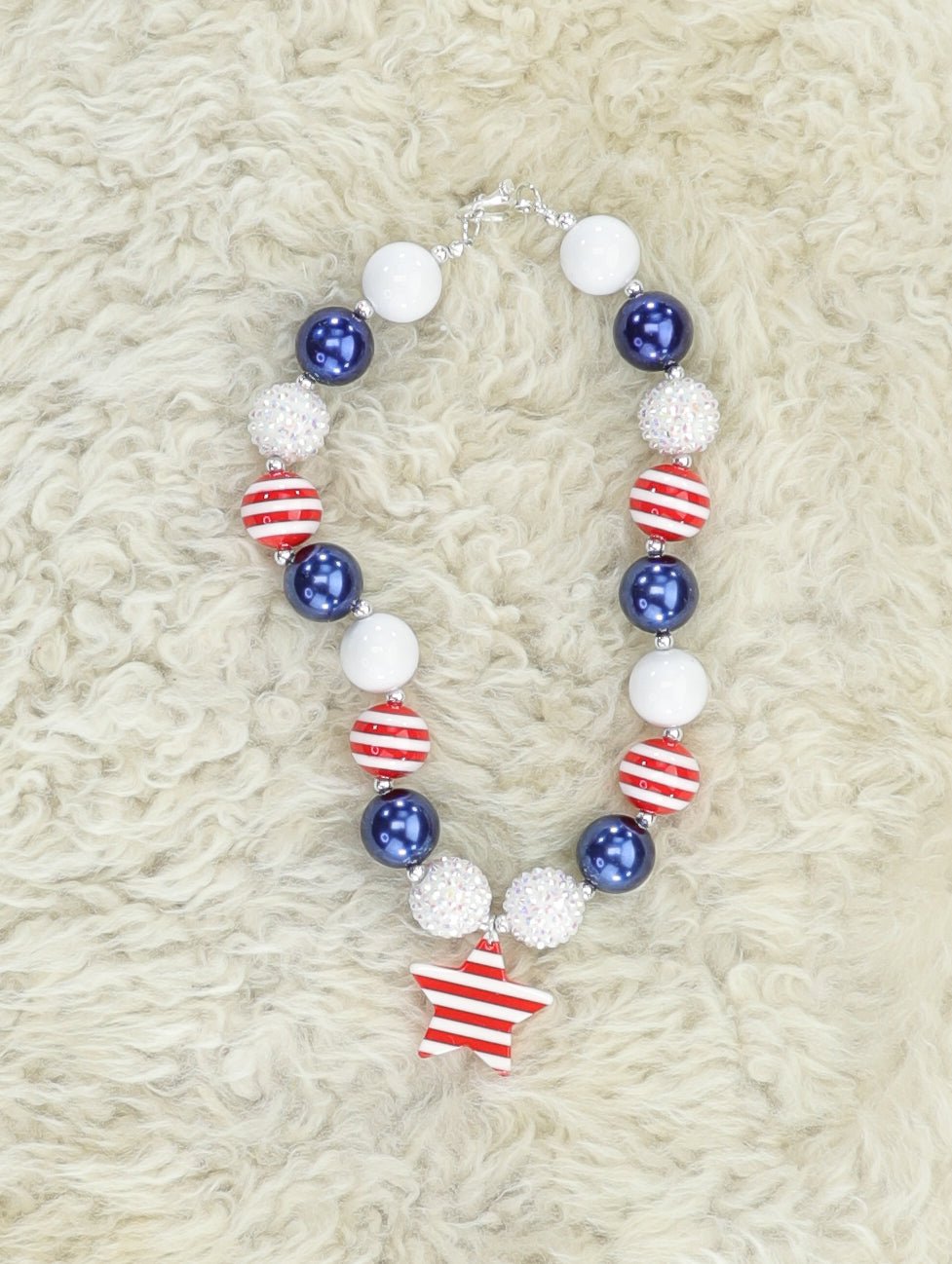 Navy & Red Stripe Star Bubblegum Necklace - Marie Nicole Clothing