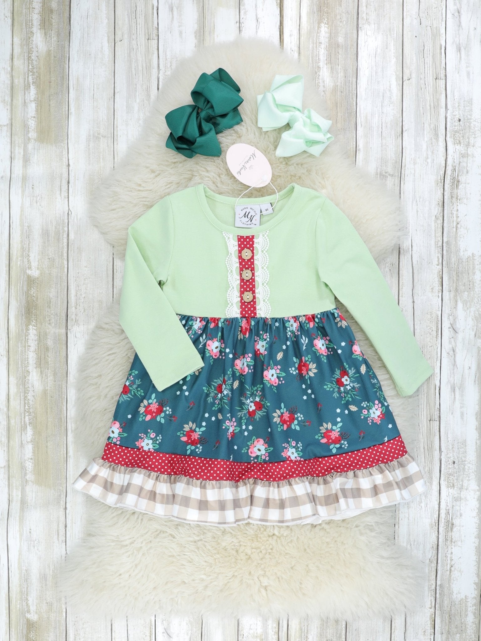 Blue Poppy Polka Dot Ruffle Dress - Marie Nicole Clothing