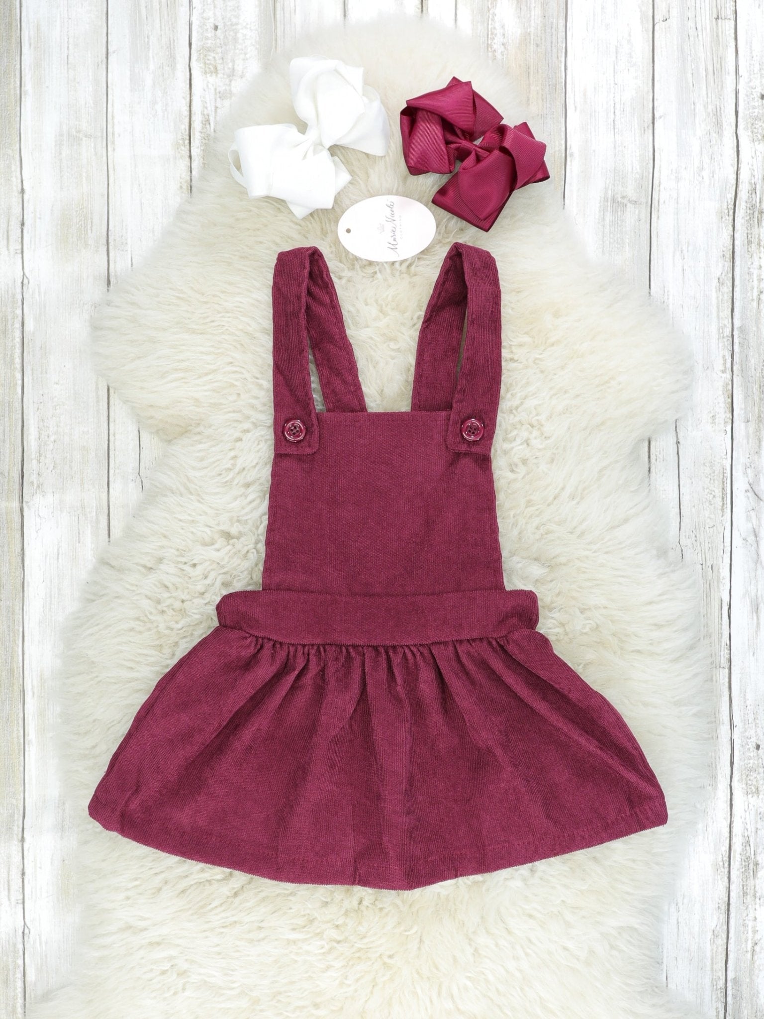 Ditsy Floral Button Top & Mulberry Overall Dress Outfit - Marie Nicole Clothing