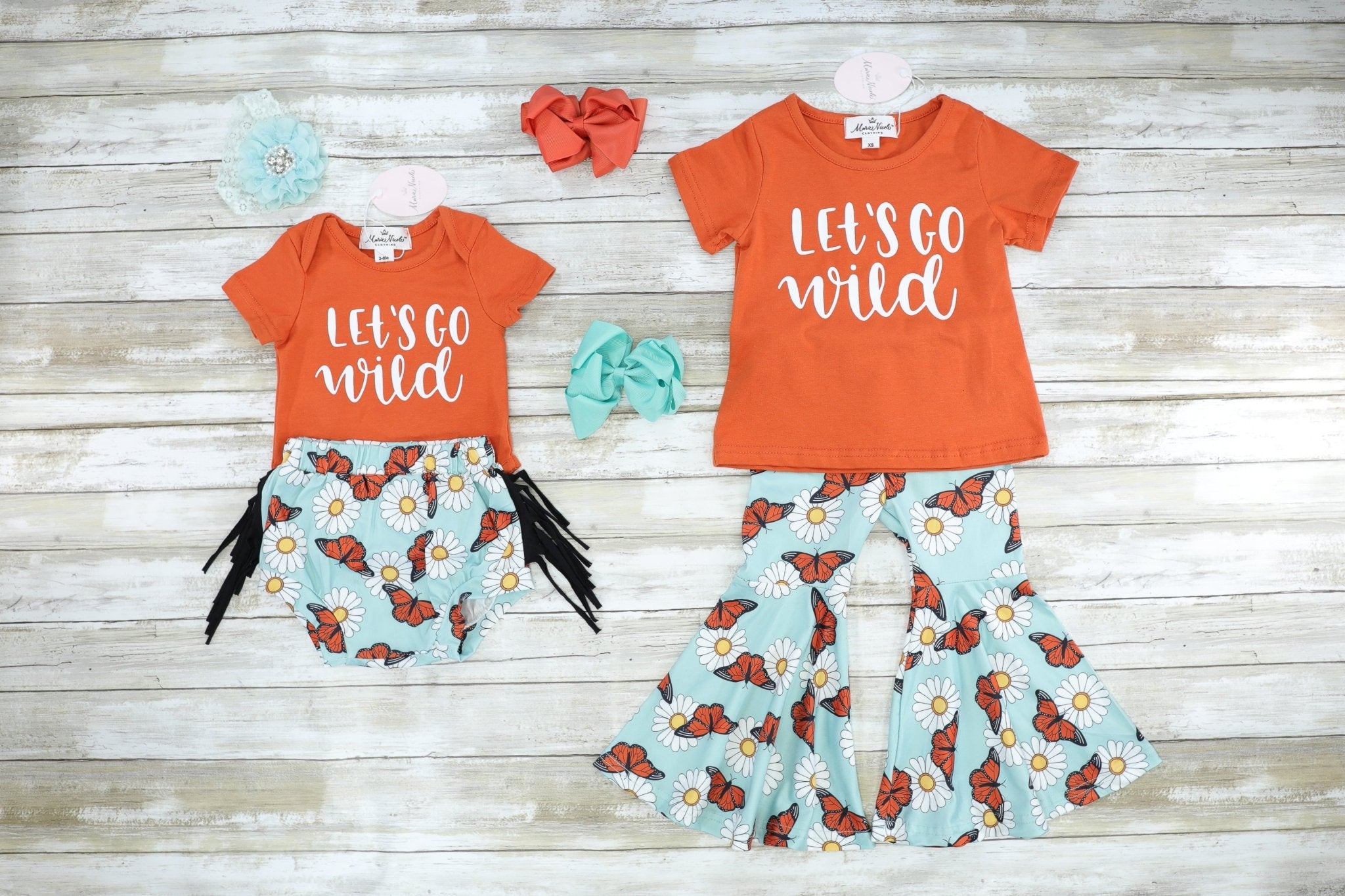 "Let's Go Wild" Top & Butterfly Bell Bottoms Outfit - Marie Nicole Clothing