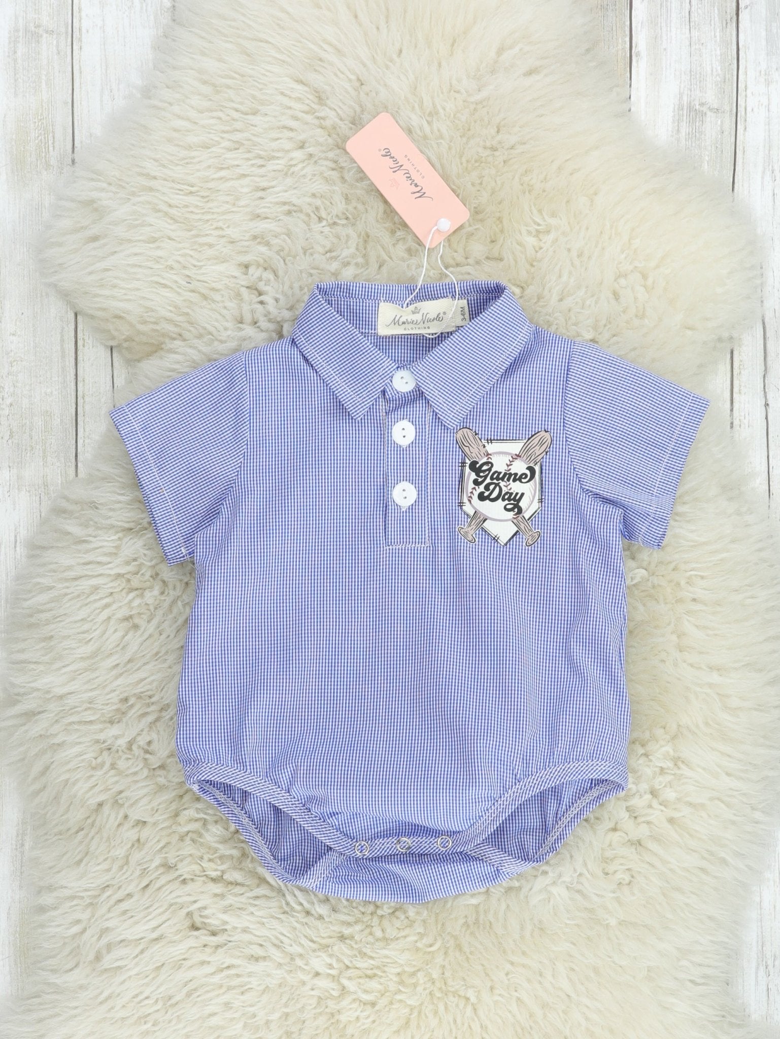 Blue "Game Day" Polo Romper - Marie Nicole Clothing