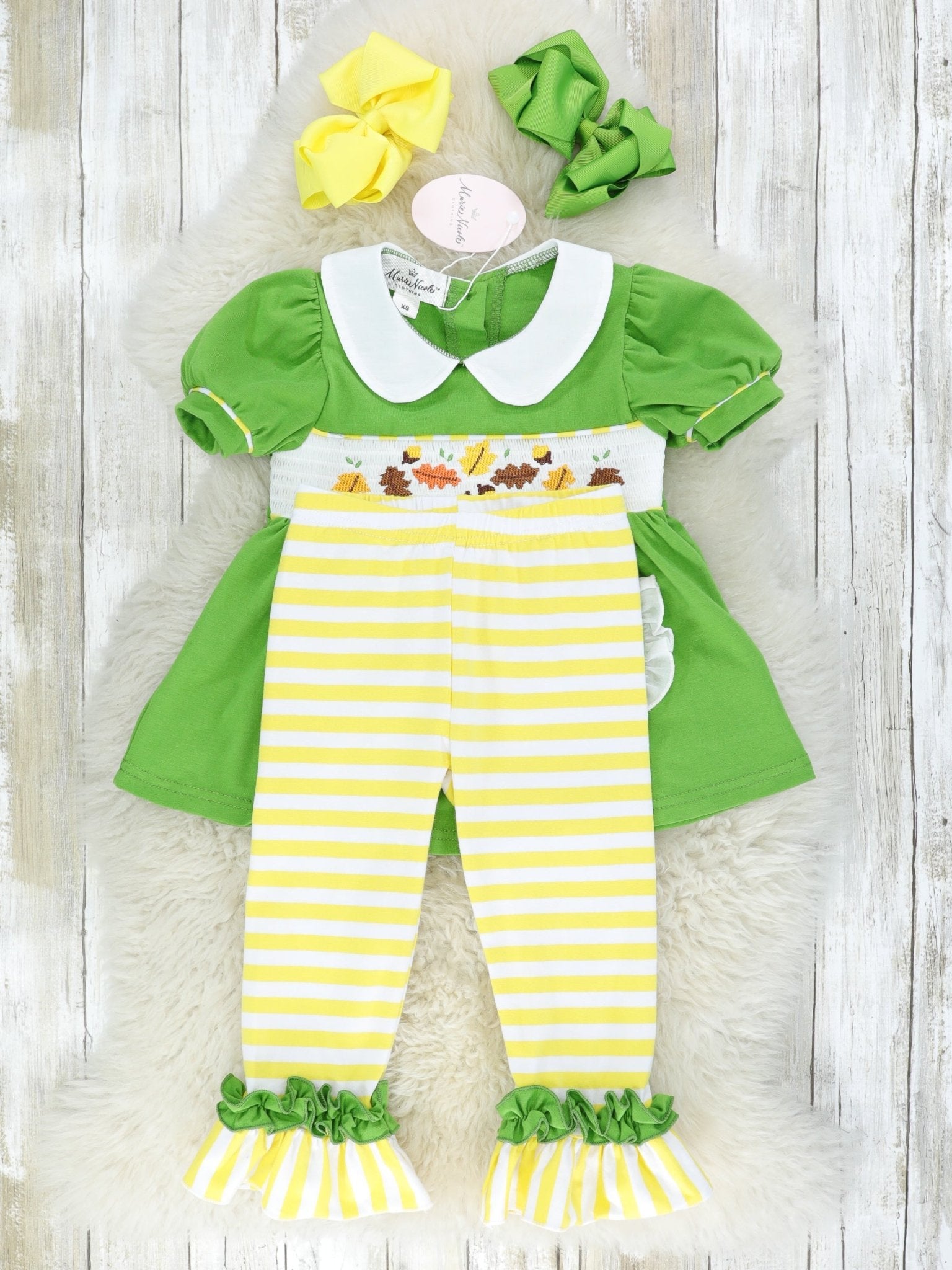 Acorns & Leaves Smocked Outfit - Marie Nicole Clothing