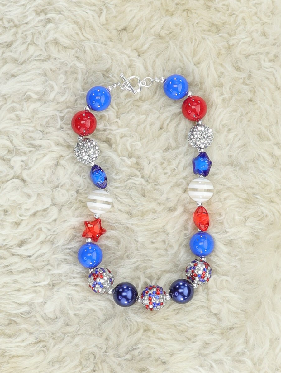Red, Silver, & Blue Star Bubblegum Necklace - Marie Nicole Clothing