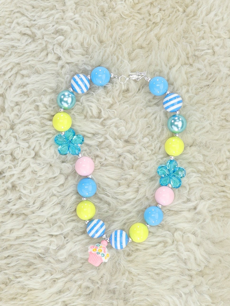 Blue Striped Cupcake Bubblegum Necklace - Marie Nicole Clothing