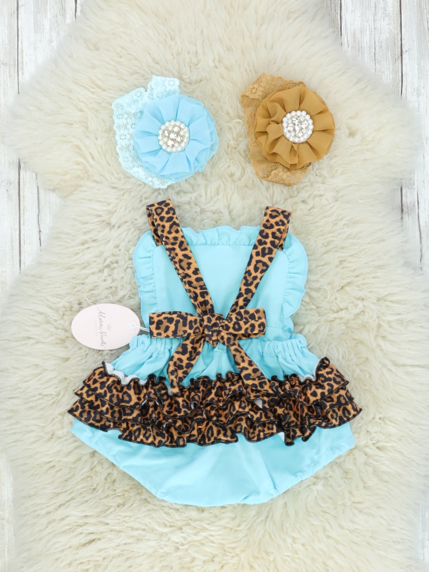 Blue Rainbow Cross Apron Bubble Romper - Marie Nicole Clothing